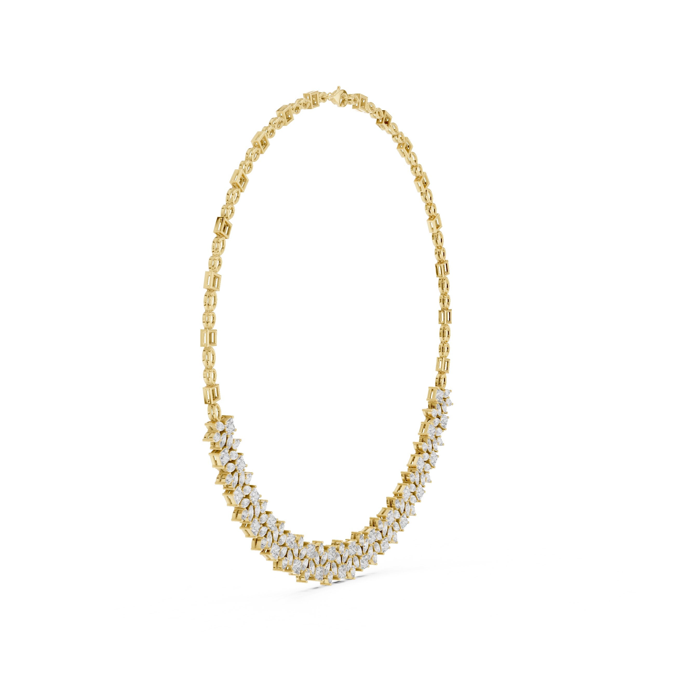 Marquise Chevron Tennis Diamond Necklace in Yellow Gold - VYKA Diamonds