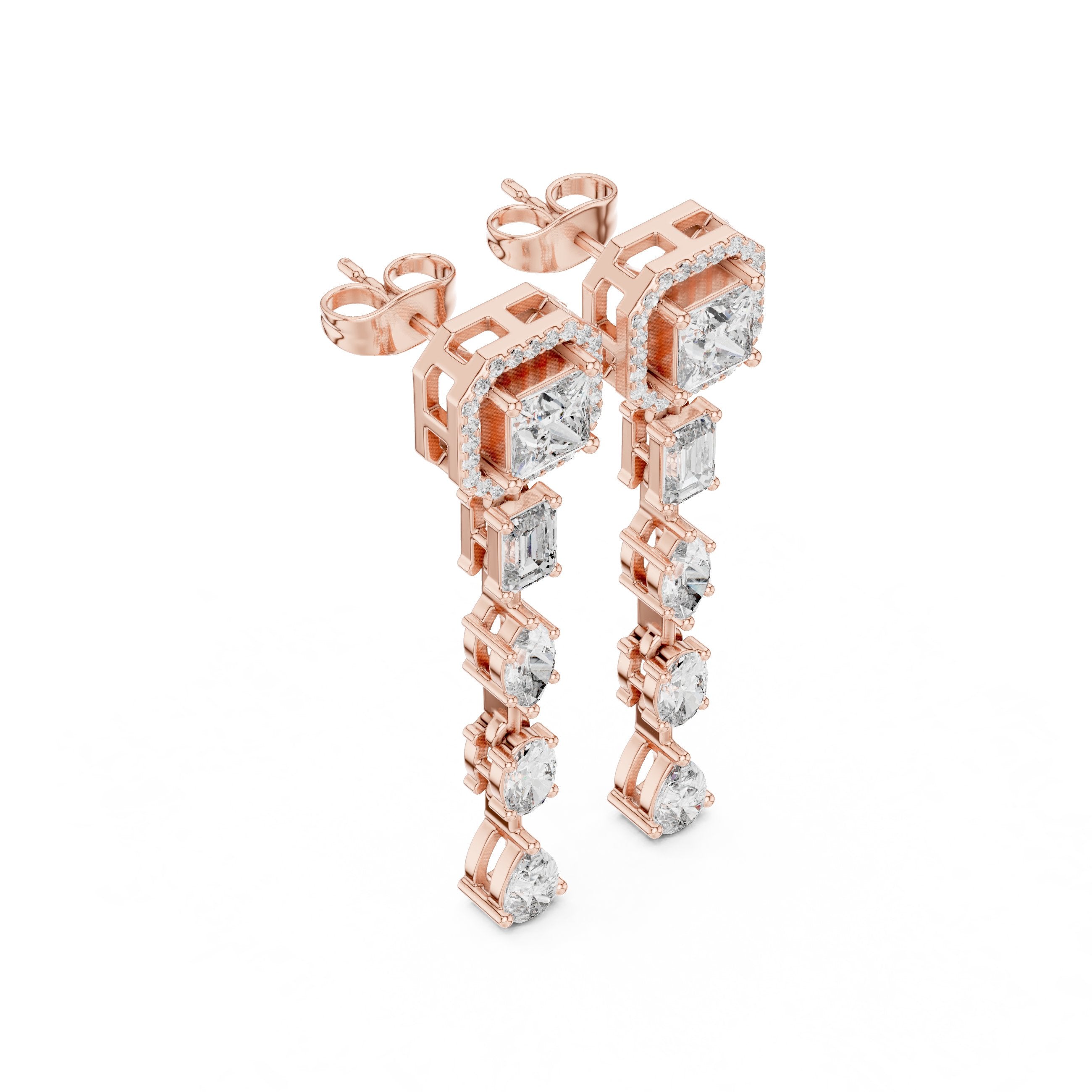 حلقان أميرة متدلية مرصعة بألماس متعددة الطبقات in Rose Gold - VYKA Diamonds