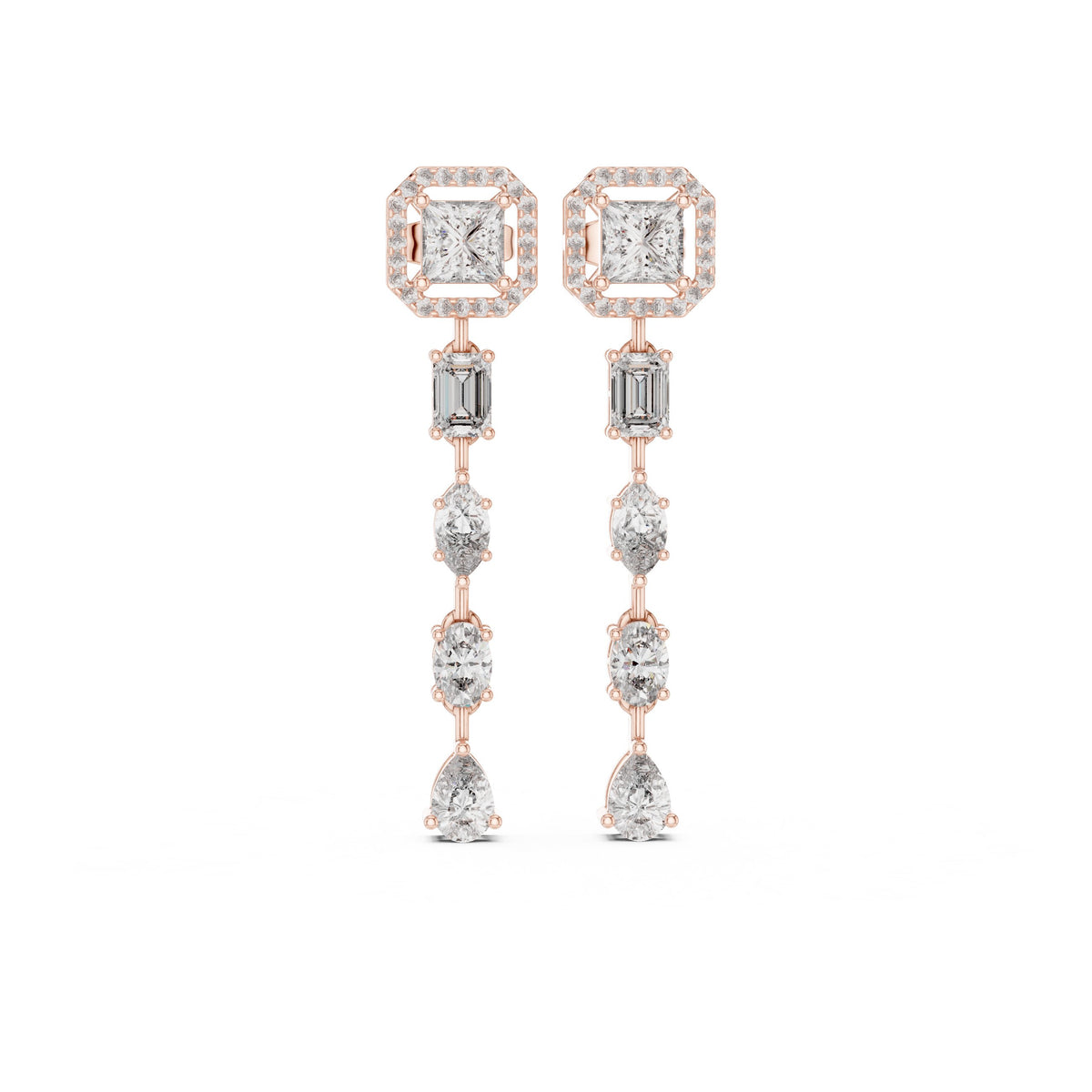 Princess Tiered Diamond Drop Earrings