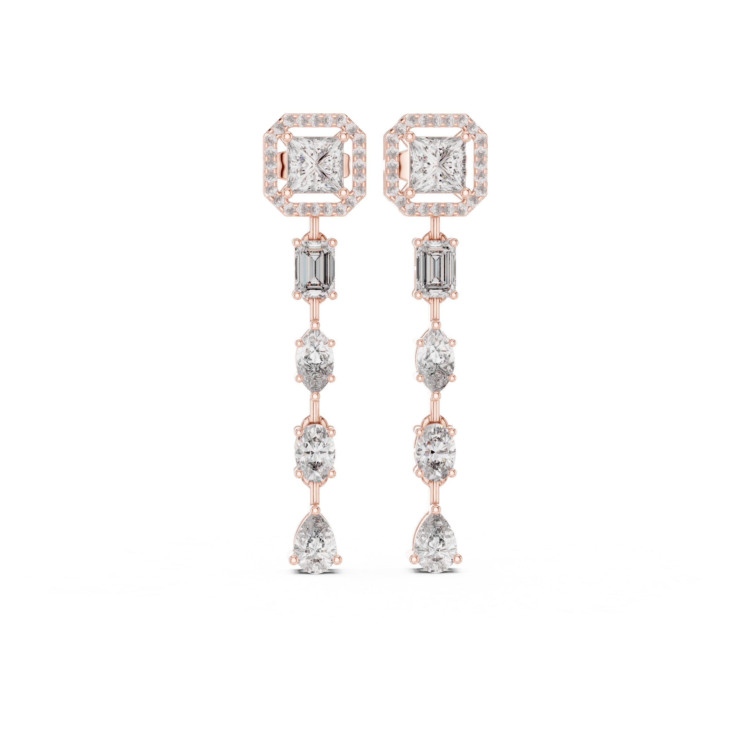 حلقان أميرة متدلية مرصعة بألماس متعددة الطبقات in Rose Gold - VYKA Diamonds