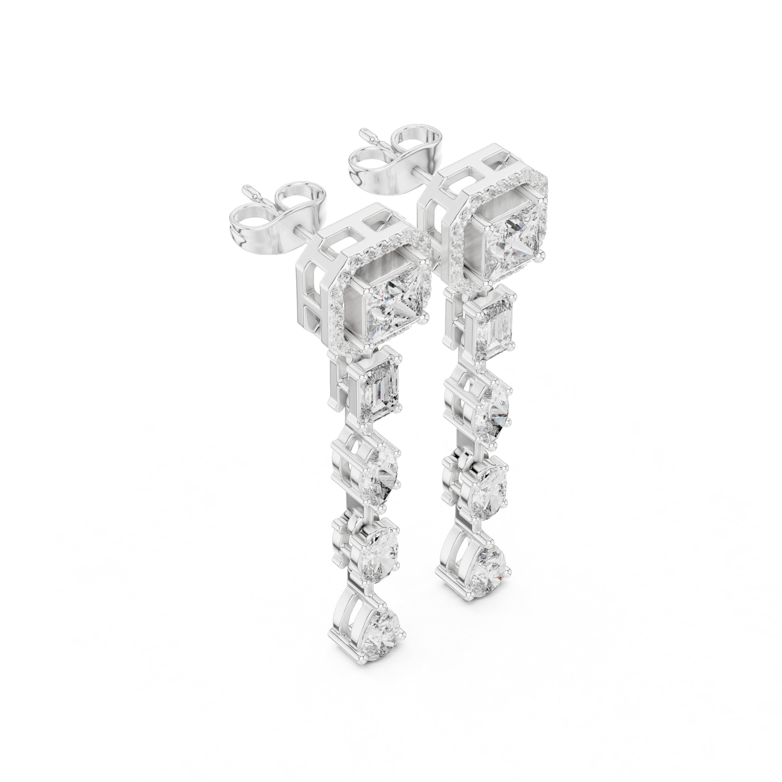 حلقان أميرة متدلية مرصعة بألماس متعددة الطبقات in White Gold - VYKA Diamonds