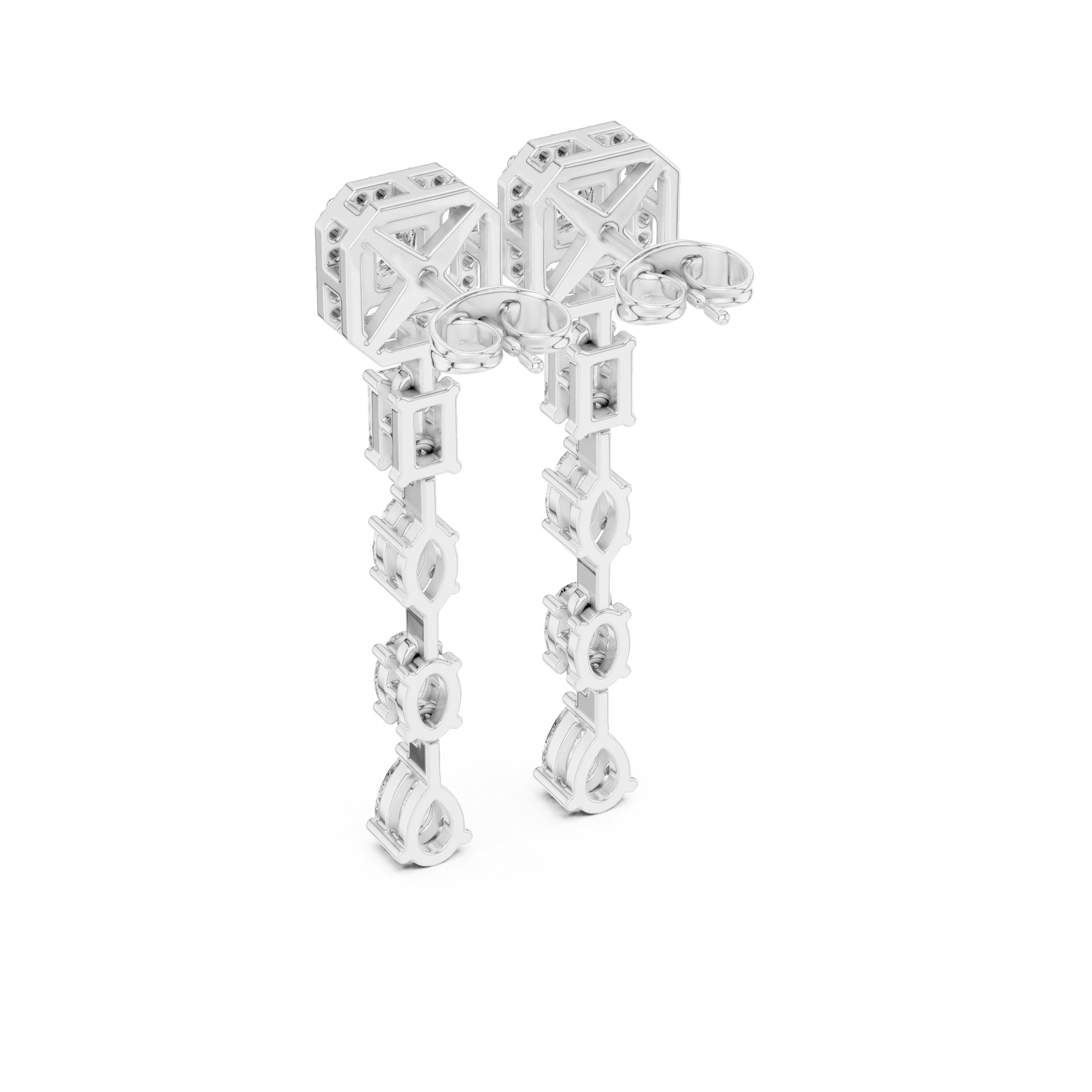 حلقان أميرة متدلية مرصعة بألماس متعددة الطبقات in White Gold - VYKA Diamonds