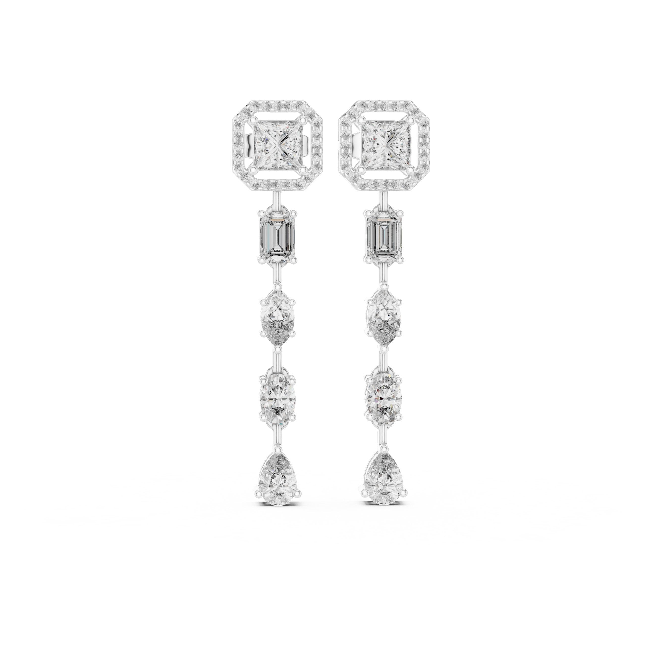 حلقان أميرة متدلية مرصعة بألماس متعددة الطبقات in White Gold - VYKA Diamonds