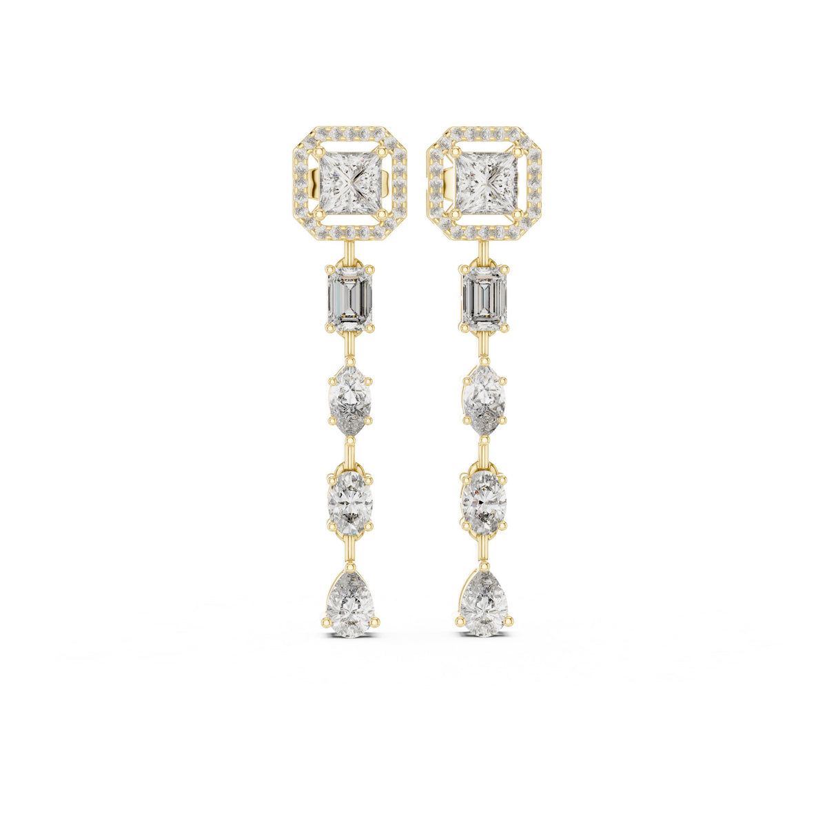 Princess Tiered Diamond Drop Earrings