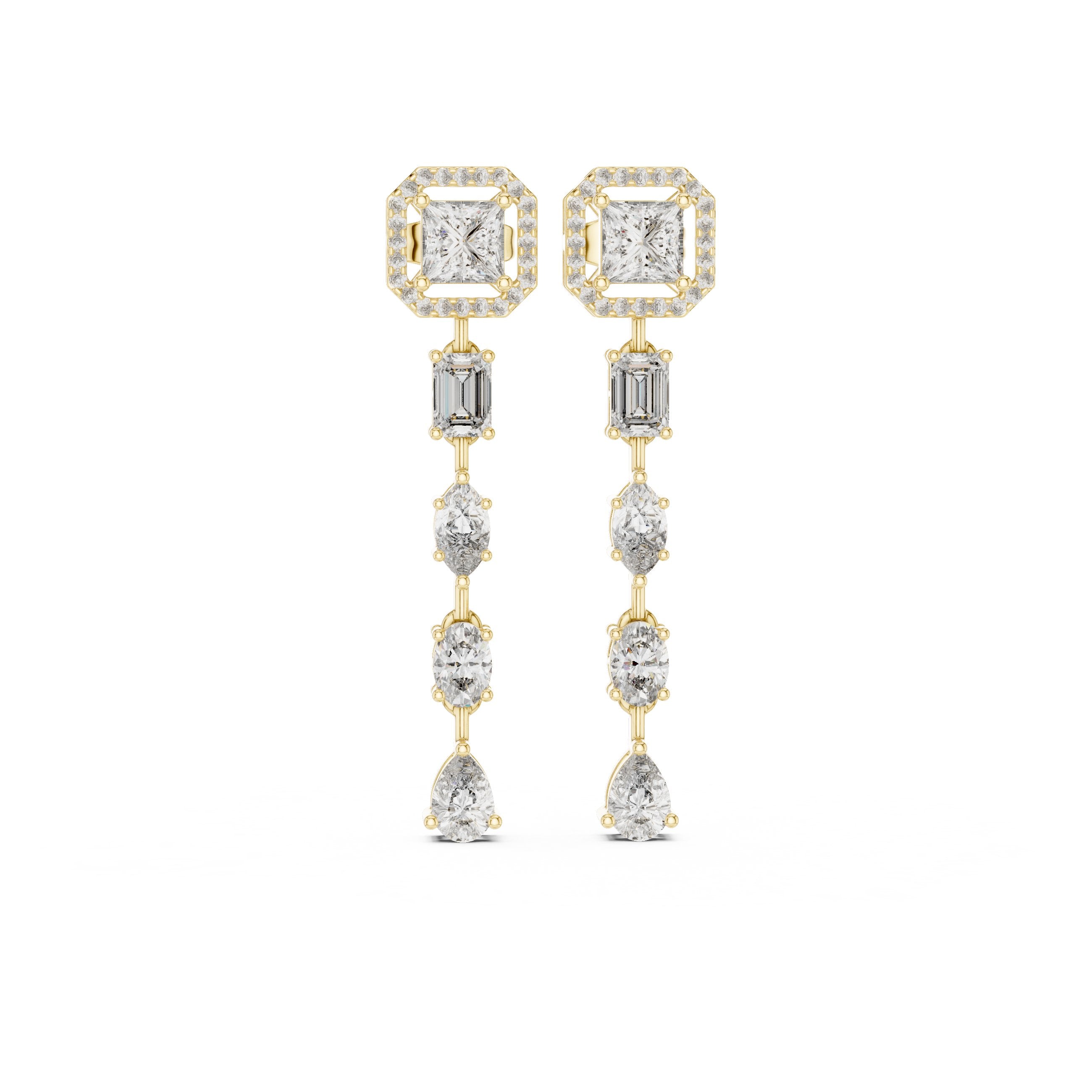 حلقان أميرة متدلية مرصعة بألماس متعددة الطبقات in Yellow Gold - VYKA Diamonds