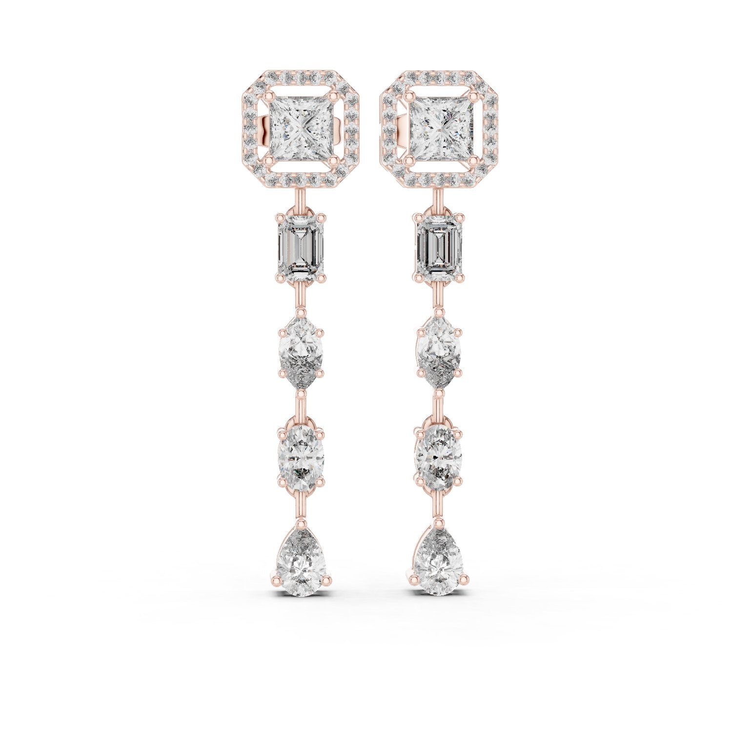 حلقان أميرة متدلية مرصعة بألماس متعددة الطبقات in Rose Gold - VYKA Diamonds