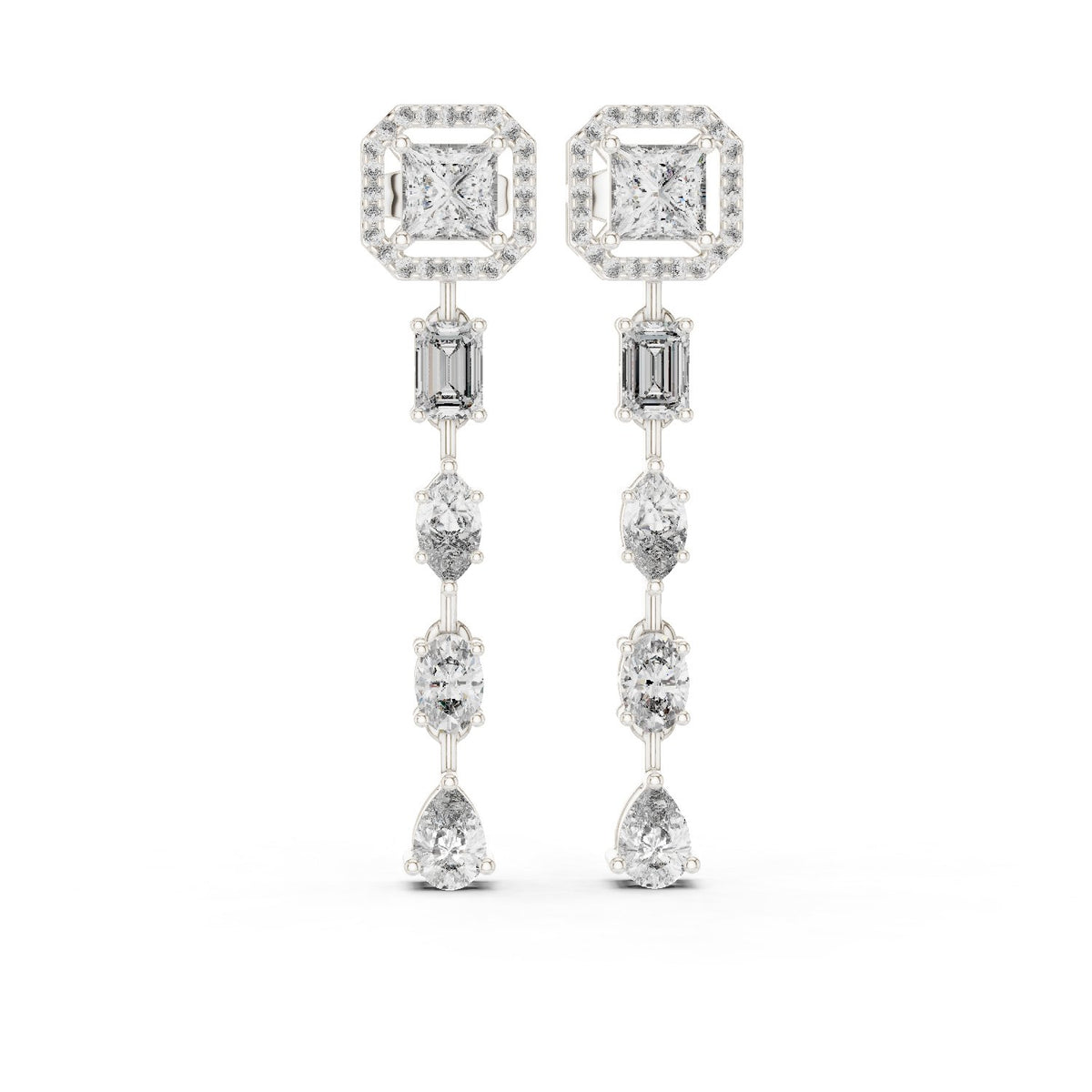 Princess Tiered Diamond Drop Earrings