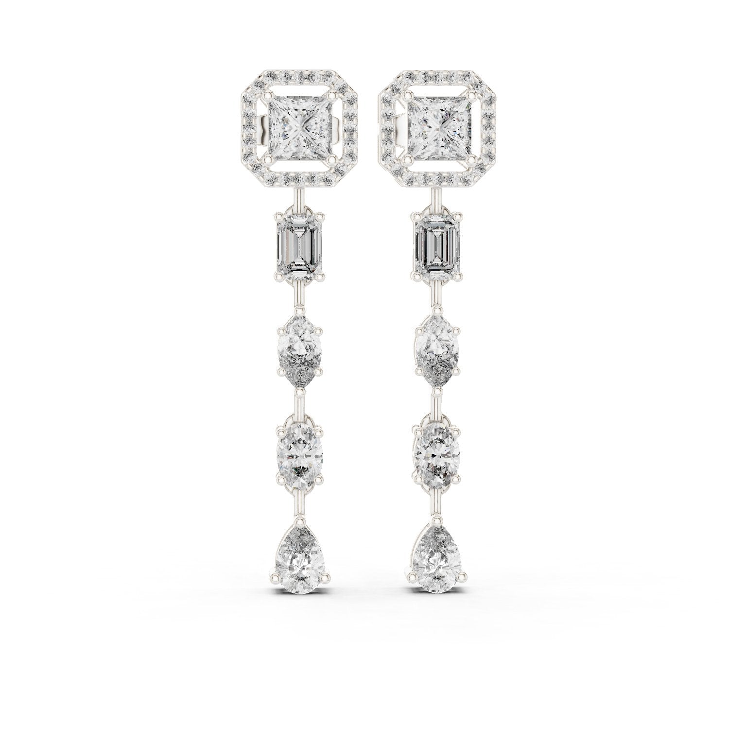حلقان أميرة متدلية مرصعة بألماس متعددة الطبقات in White Gold - VYKA Diamonds