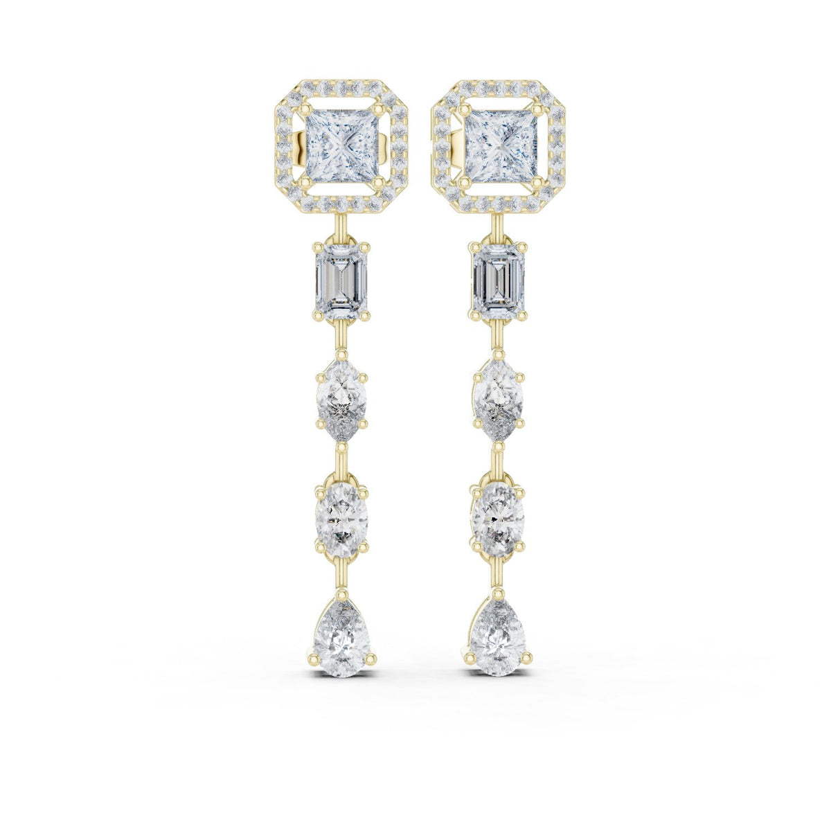 Princess Tiered Diamond Drop Earrings