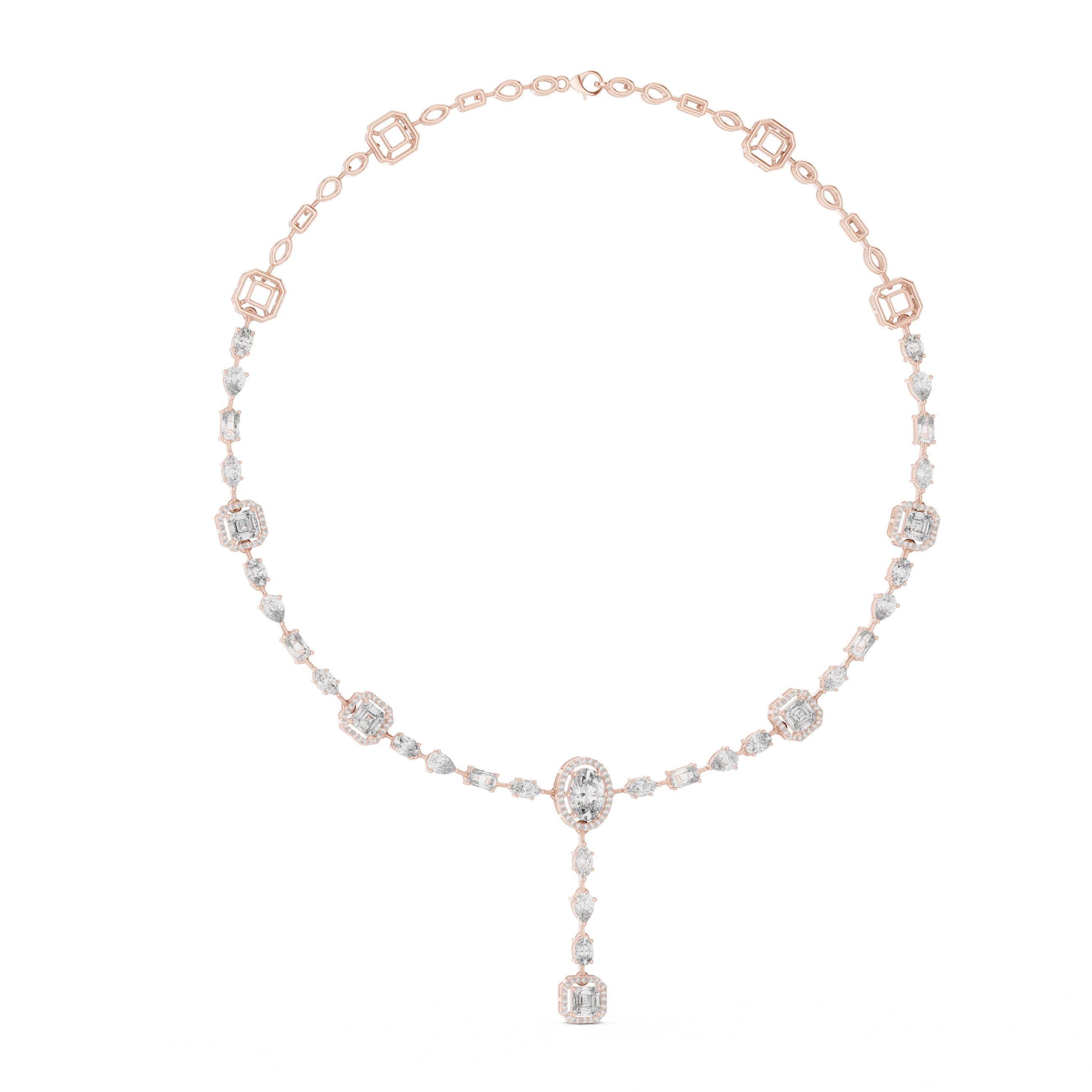 Princess Cluster Half-Collar Diamond Necklace in Rose Gold - VYKA Diamonds