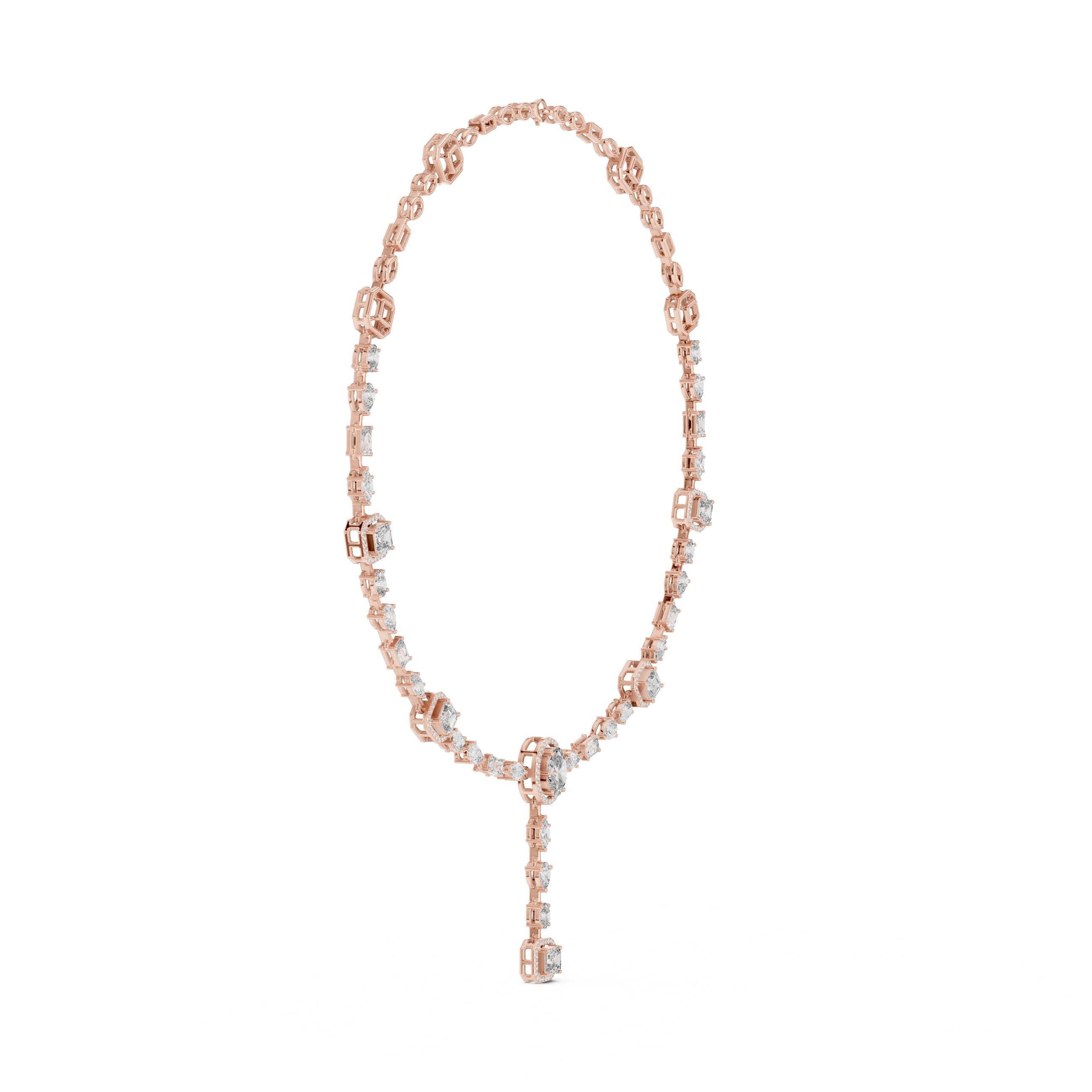 Princess Cluster Half-Collar Diamond Necklace in Rose Gold - VYKA Diamonds