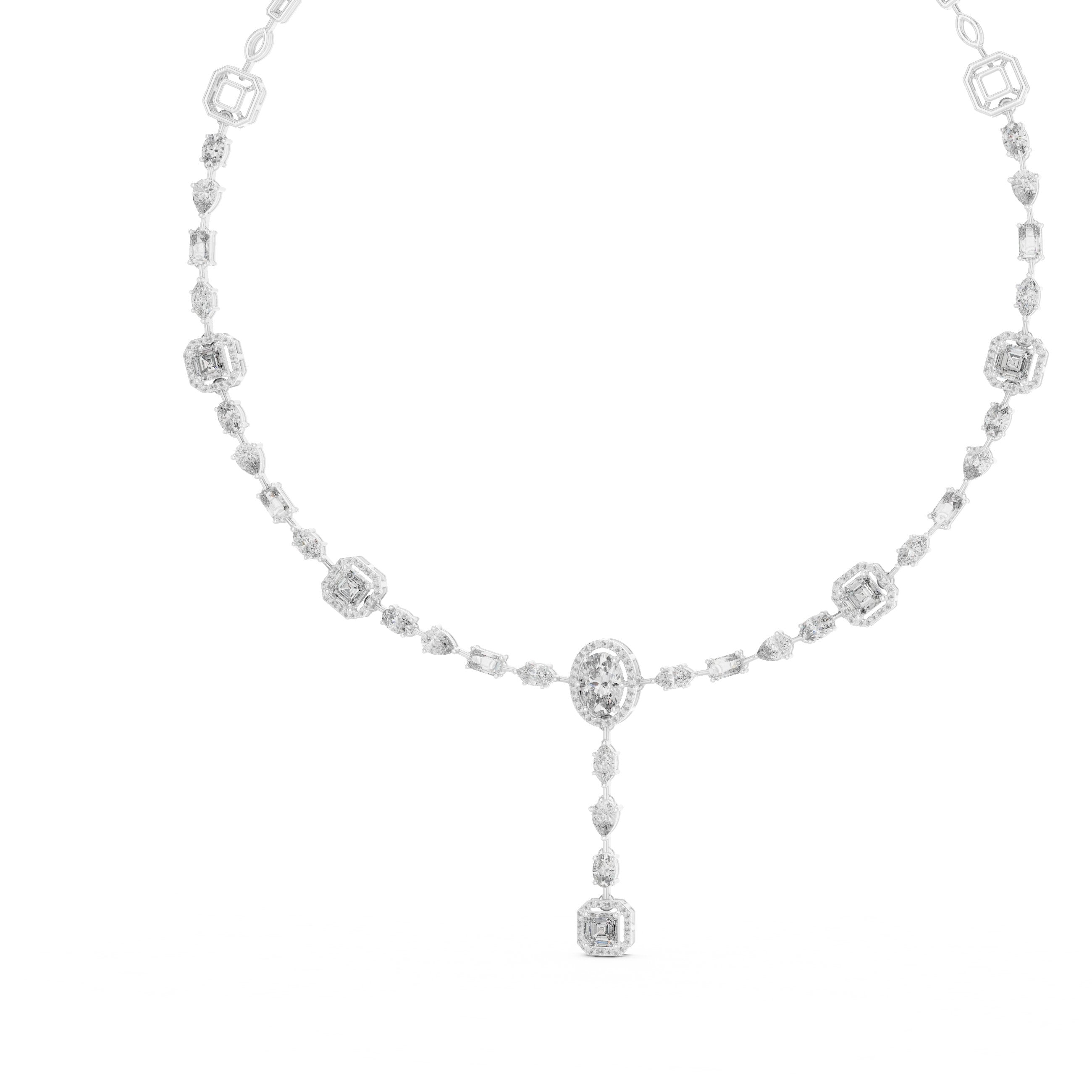 Princess Cluster Half-Collar Diamond Necklace in White Gold - VYKA Diamonds
