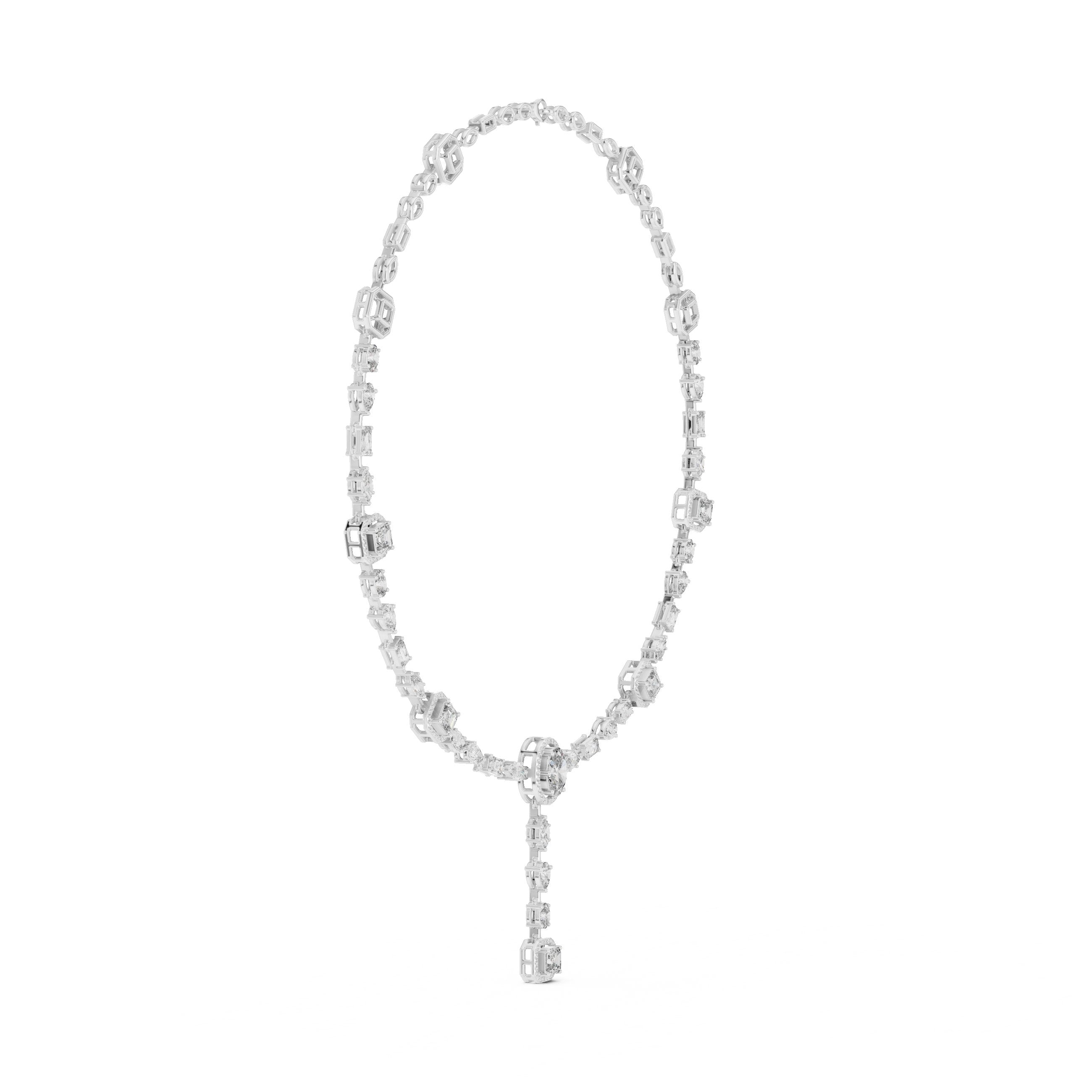 Princess Cluster Half-Collar Diamond Necklace in White Gold - VYKA Diamonds