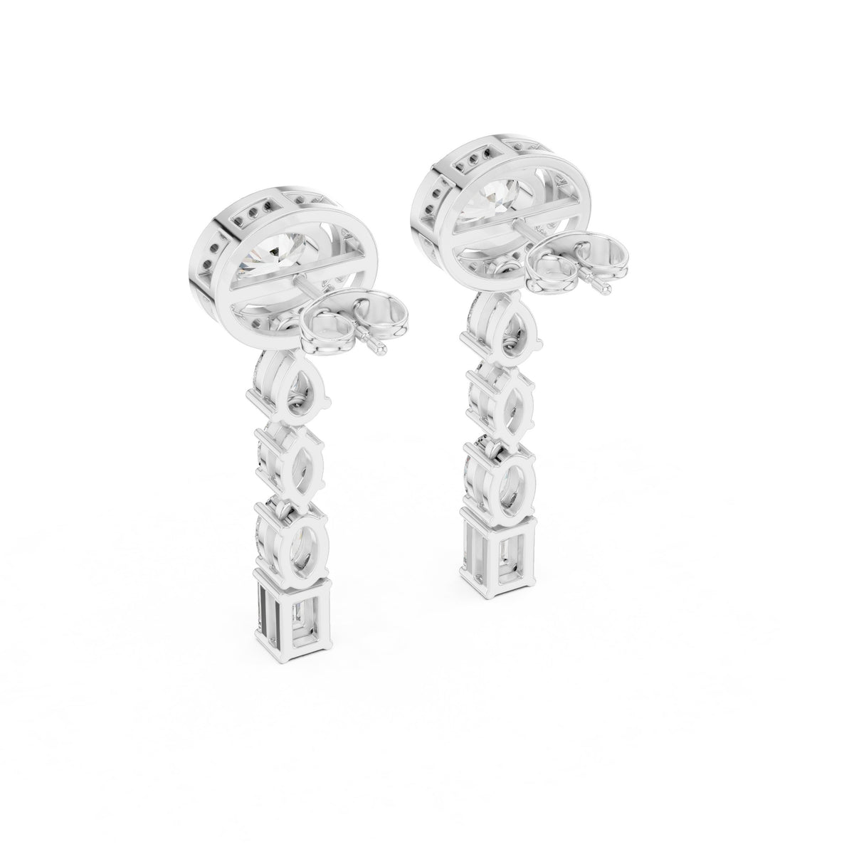 أقراط متدلّية بشلال وألماسة بيضاوية بهالة in White Gold - VYKA Diamonds