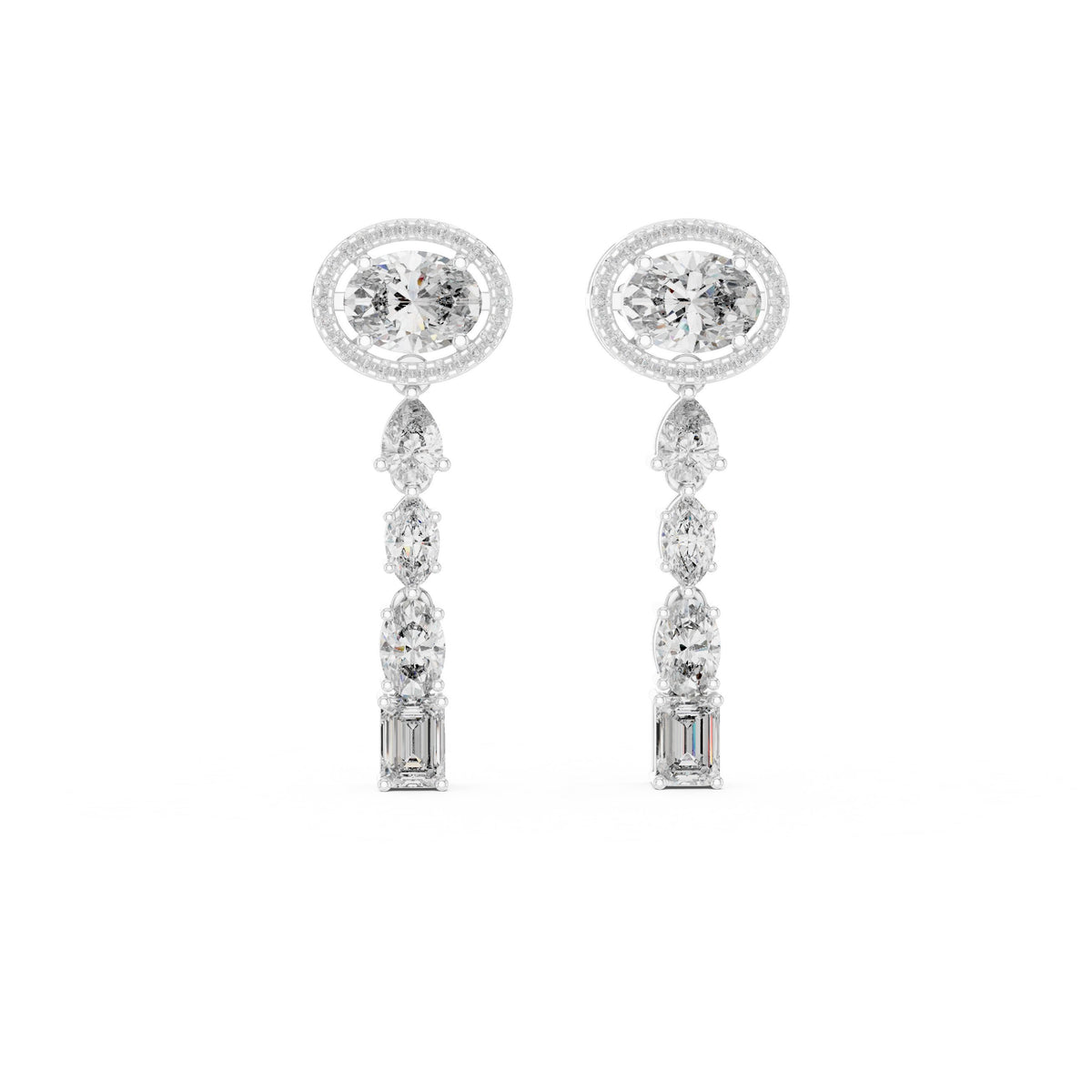 Oval Halo Cascade Drop Earrings