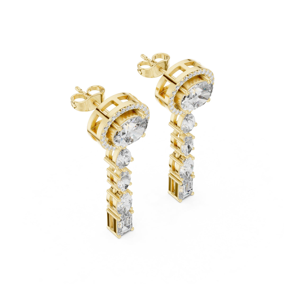 Oval Halo Cascade Drop Earrings
