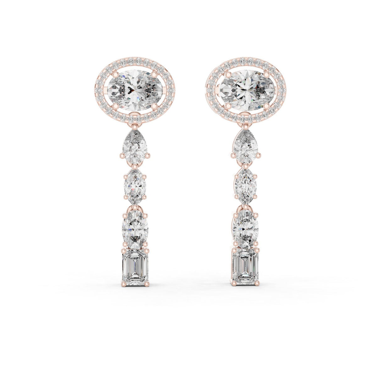Oval Halo Cascade Drop Earrings