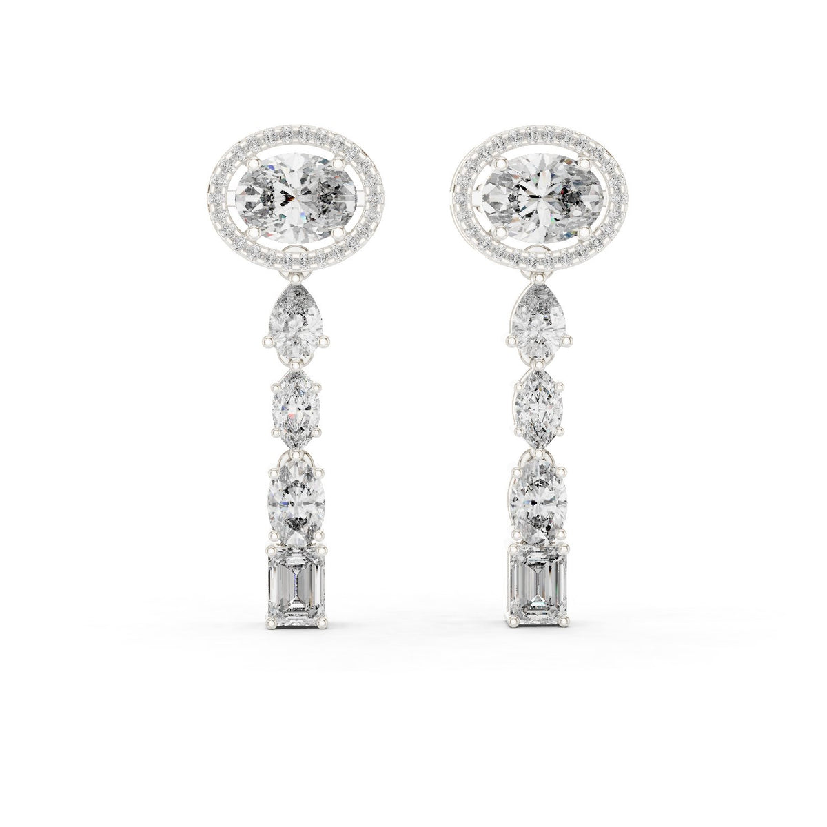 Oval Halo Cascade Drop Earrings