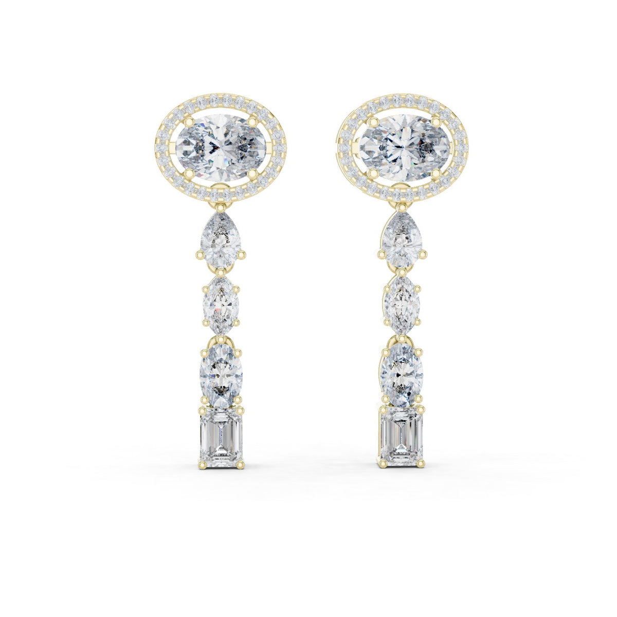 Oval Halo Cascade Drop Earrings