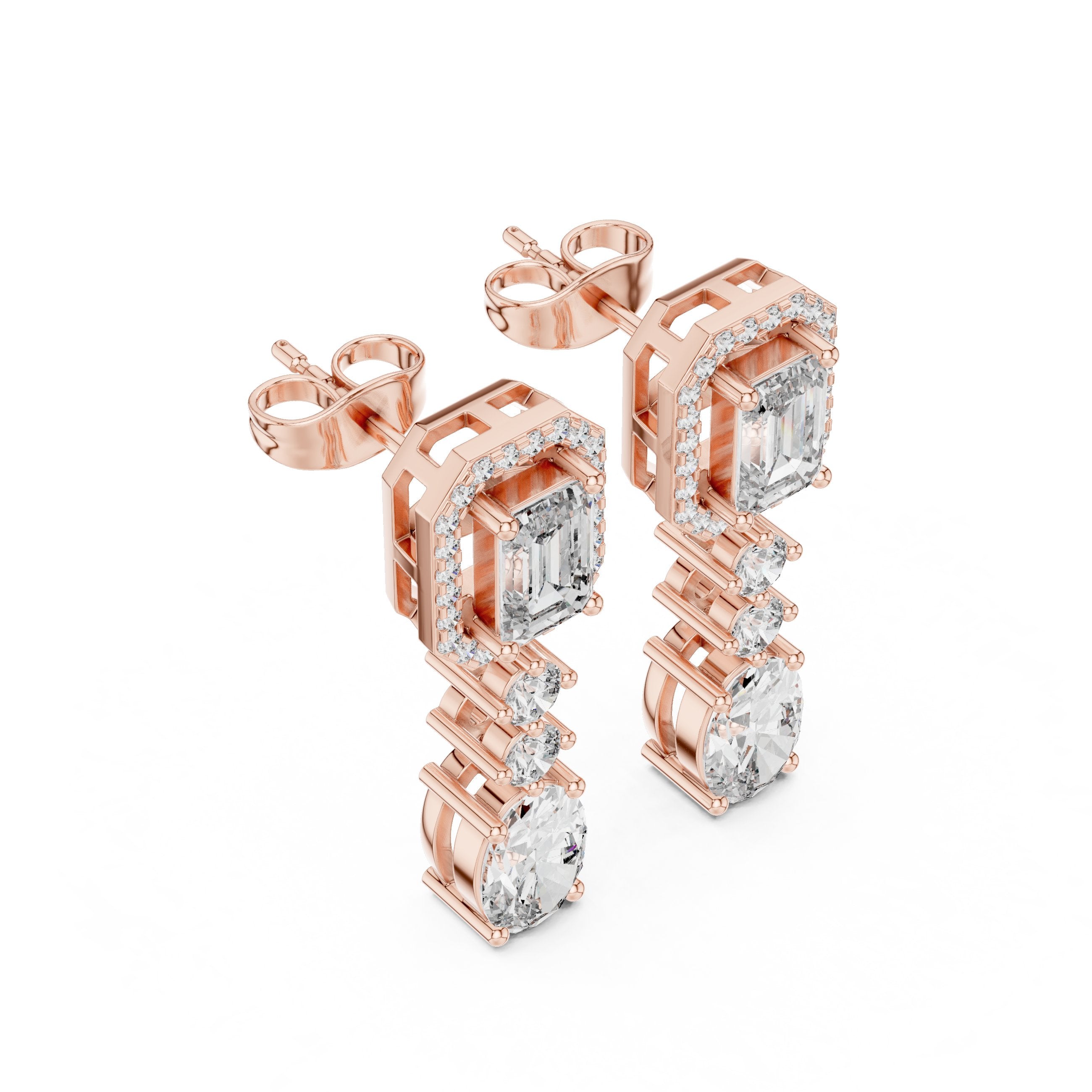 Emerald Oval Duo Drop Earrings in Rose Gold - VYKA Diamonds