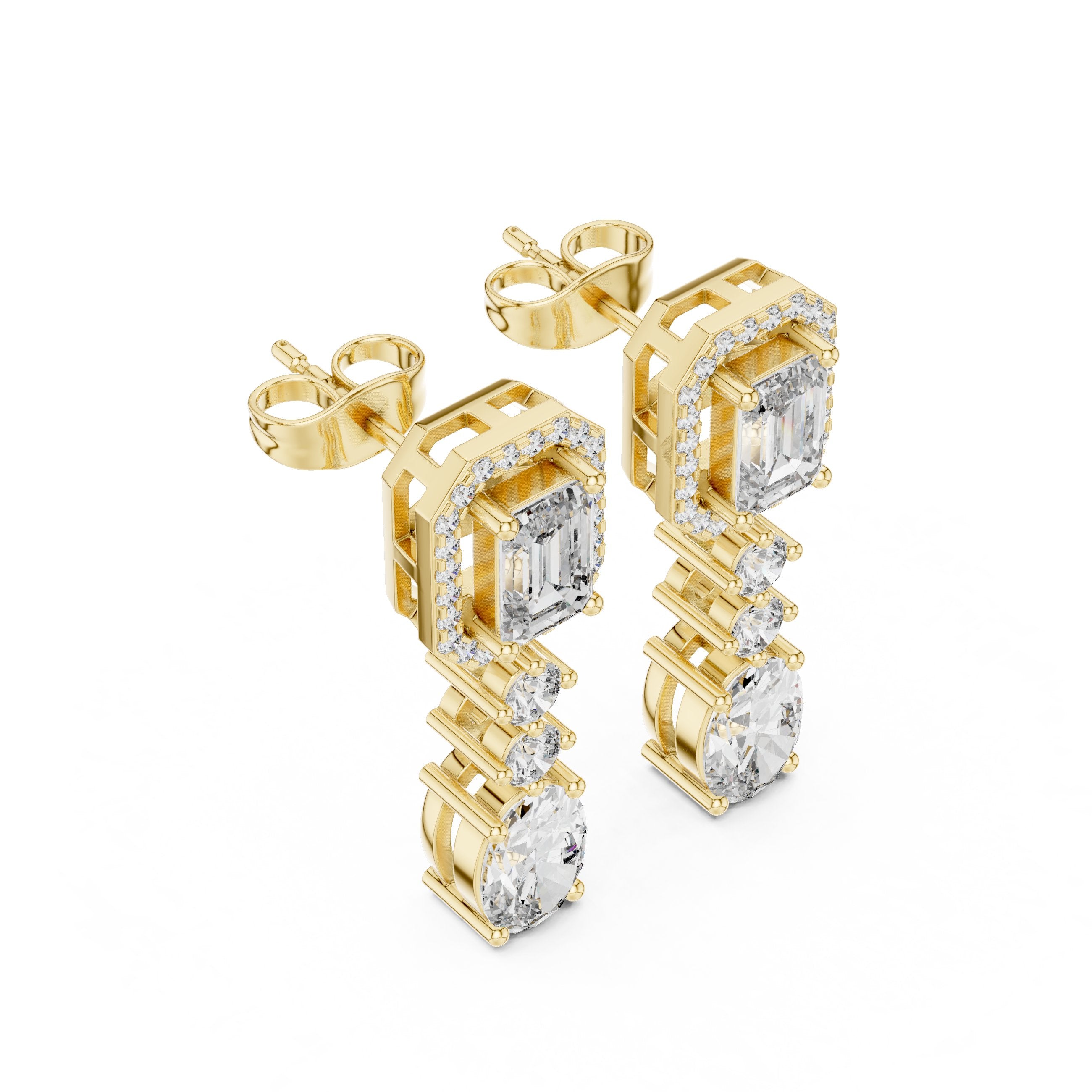 Emerald Oval Duo Drop Earrings in Yellow Gold - VYKA Diamonds