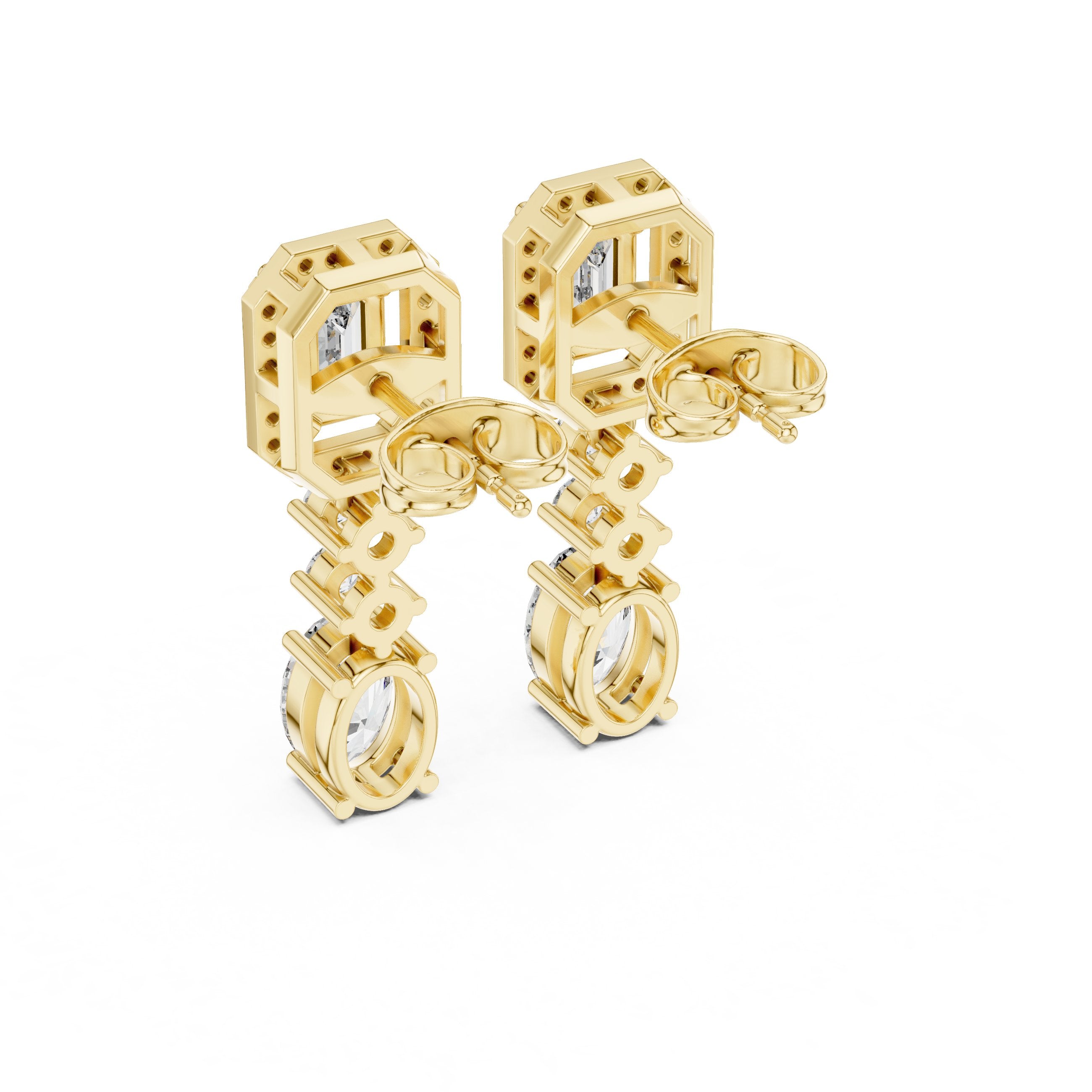 Emerald Oval Duo Drop Earrings in Yellow Gold - VYKA Diamonds