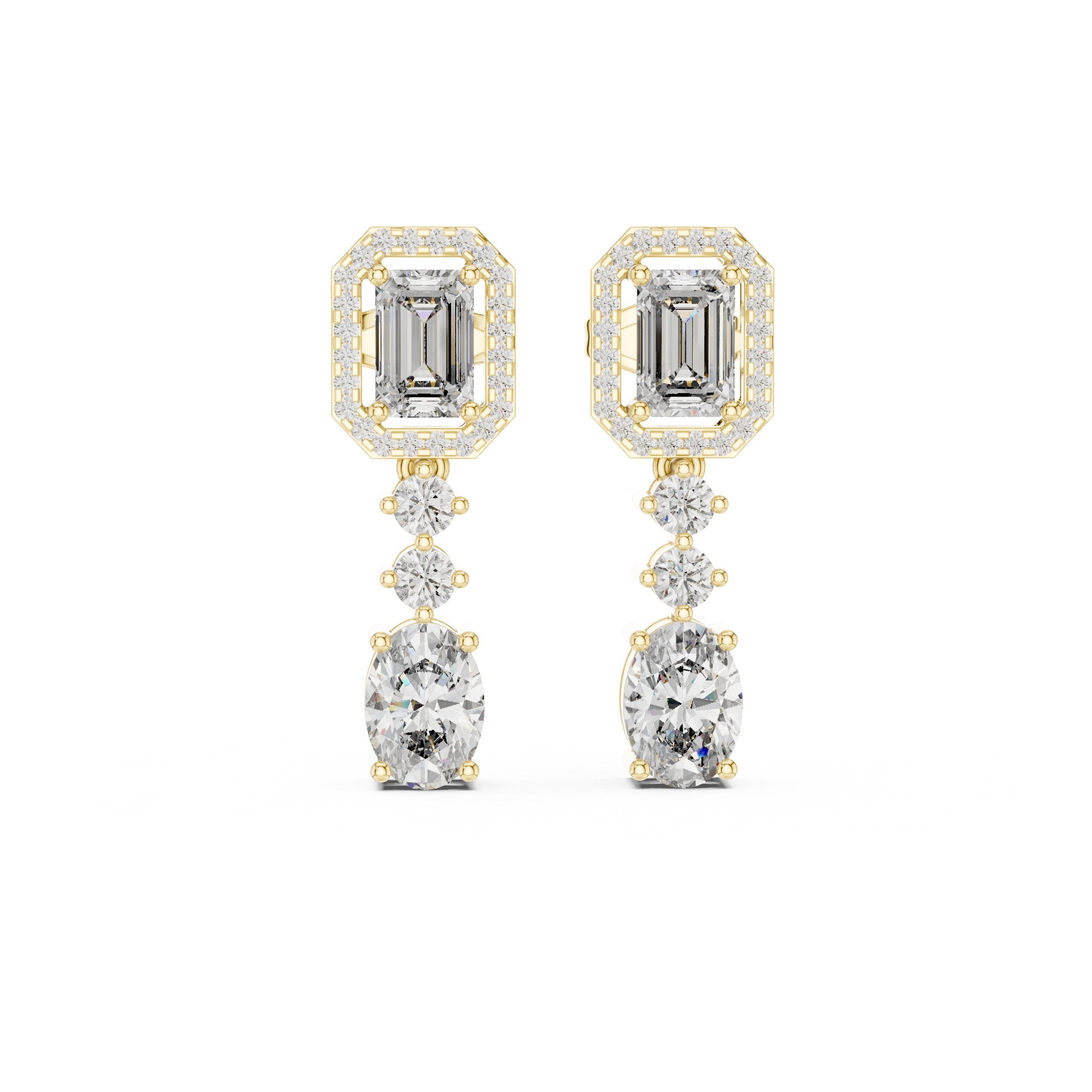 Emerald Oval Duo Drop Earrings in Yellow Gold - VYKA Diamonds