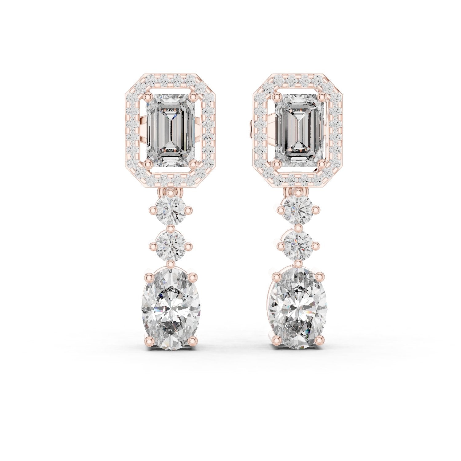 Emerald Oval Duo Drop Earrings in Rose Gold - VYKA Diamonds