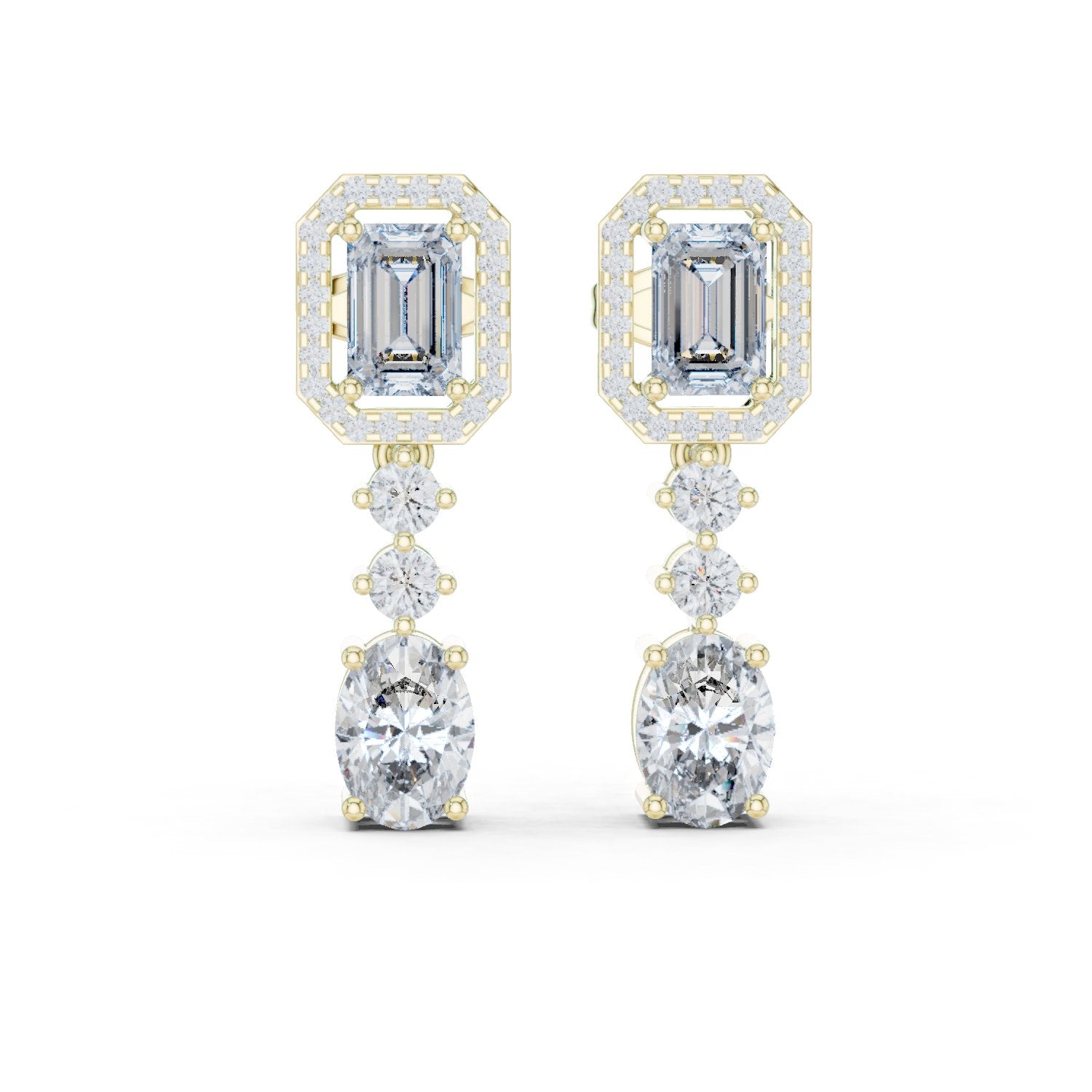 Emerald Oval Duo Drop Earrings in Yellow Gold - VYKA Diamonds
