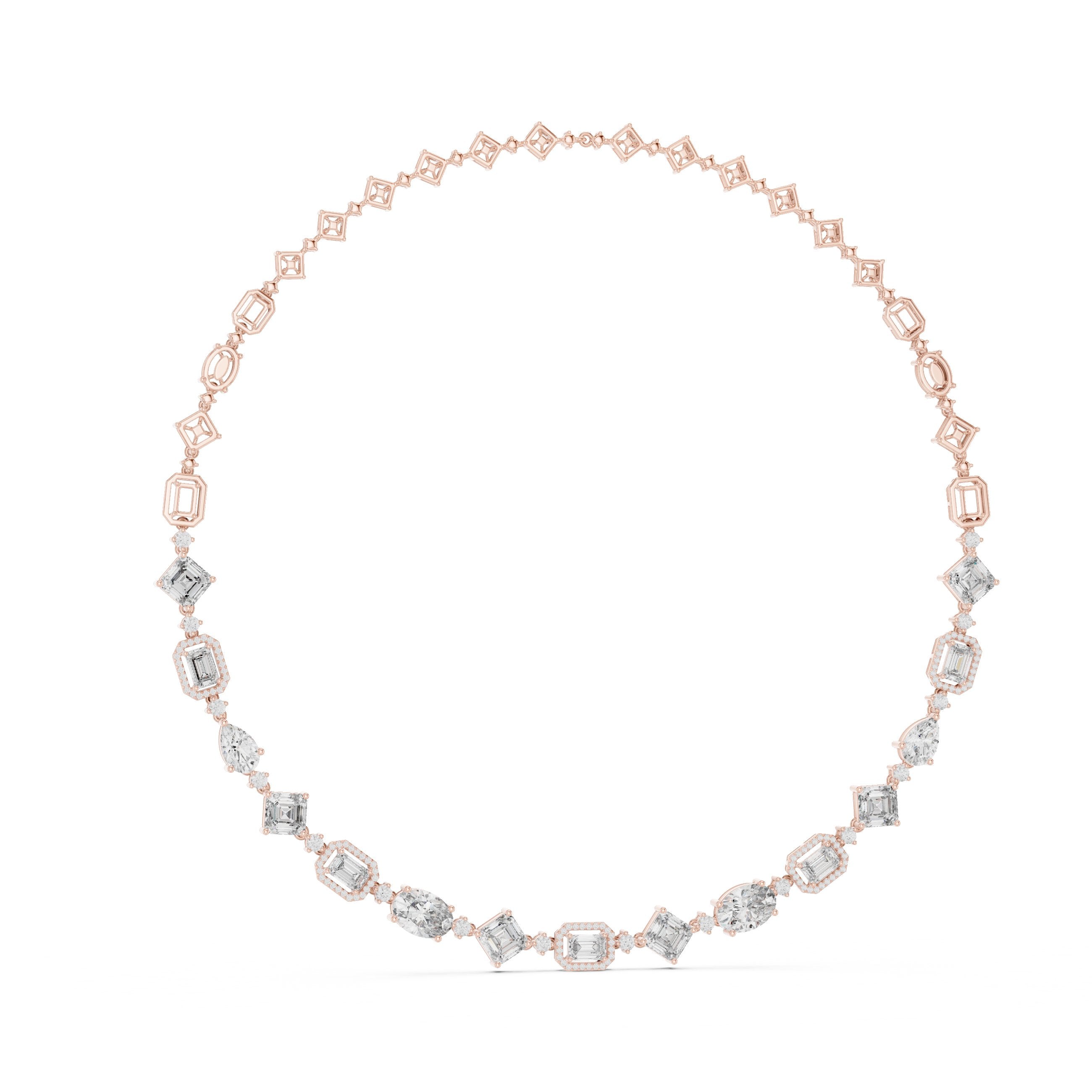 Graduated Mixed-Cut Halo Station Necklace in Rose Gold - VYKA Diamonds