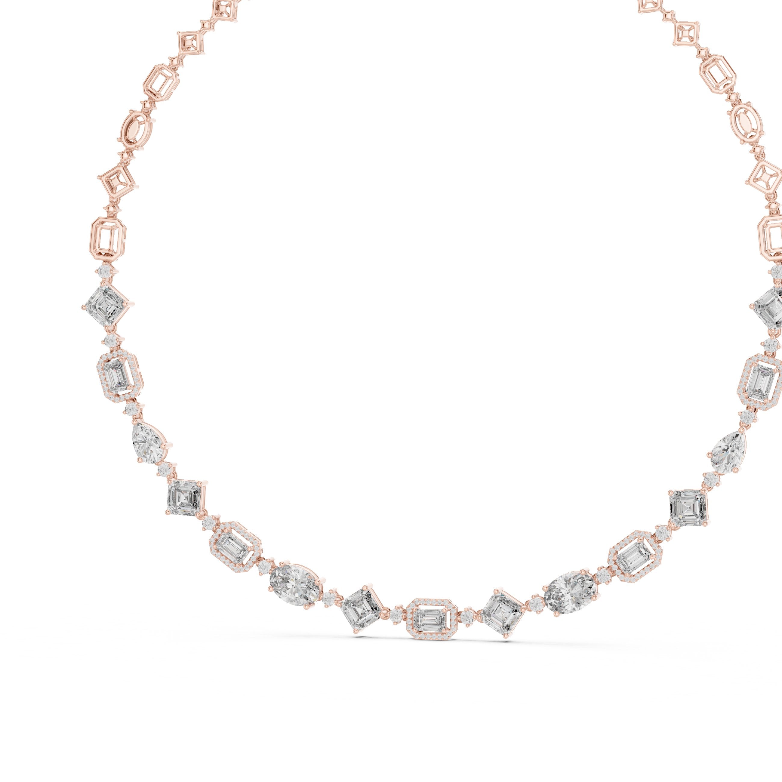 Graduated Mixed-Cut Halo Station Necklace in Rose Gold - VYKA Diamonds