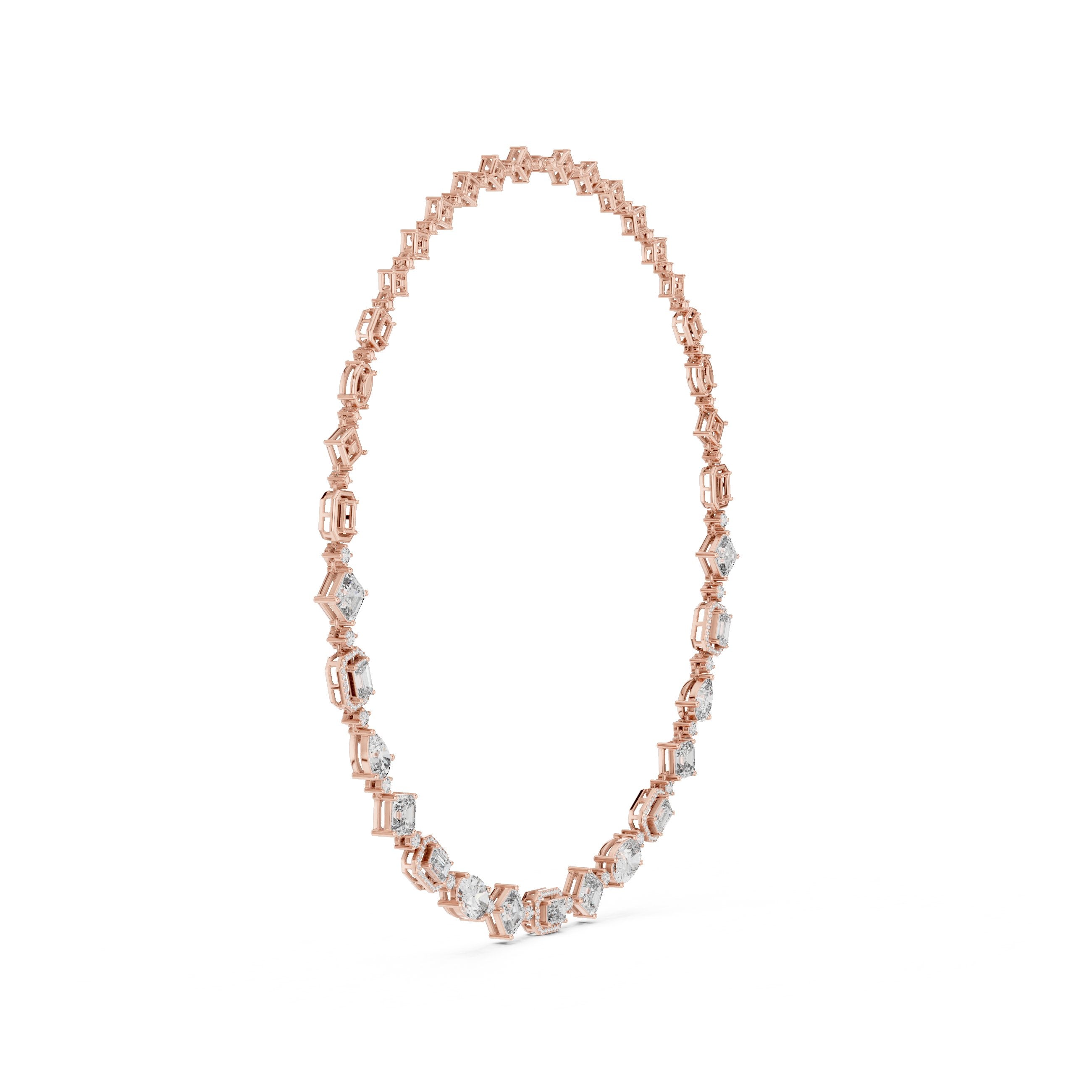 Graduated Mixed-Cut Halo Station Necklace in Rose Gold - VYKA Diamonds