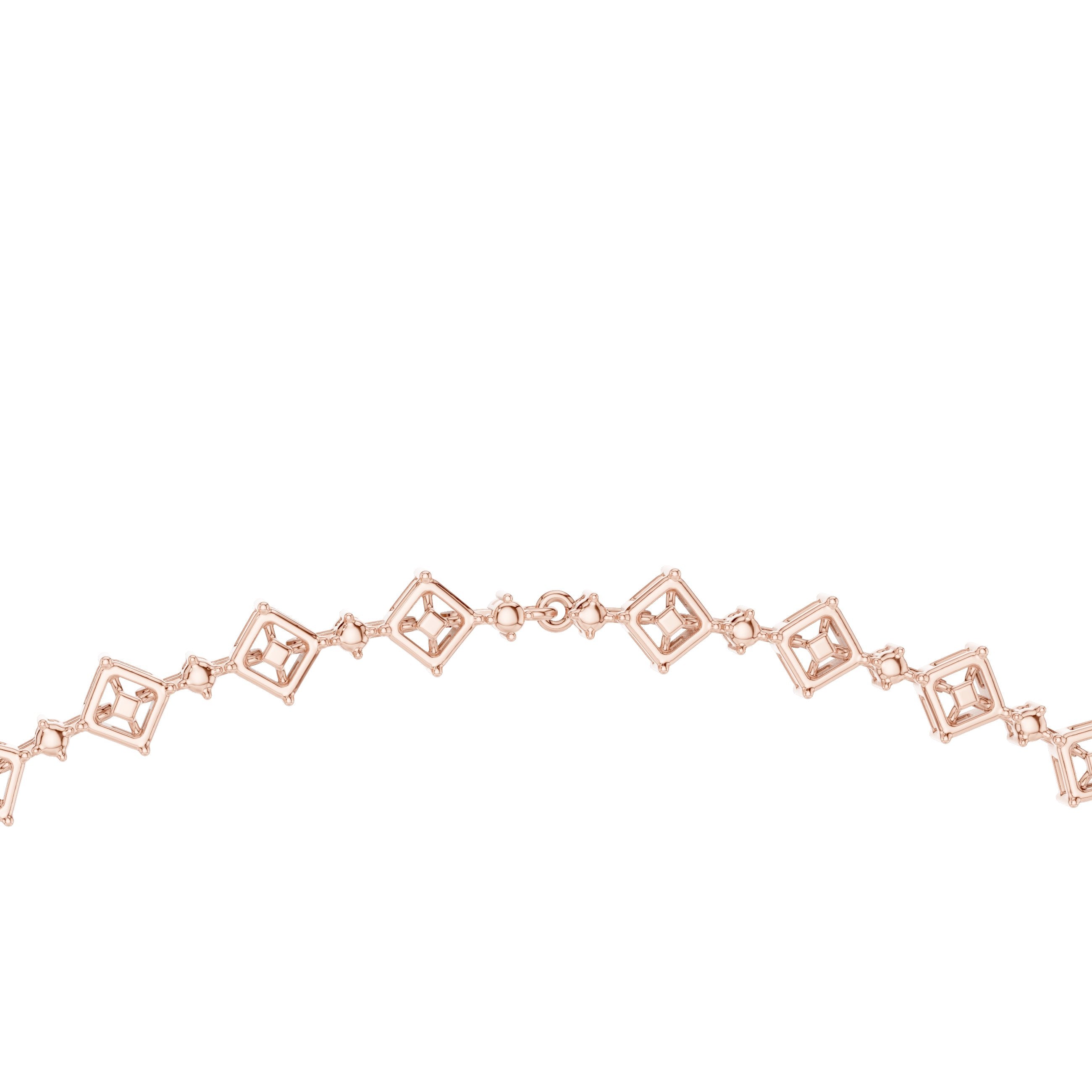 Graduated Mixed-Cut Halo Station Necklace in Rose Gold - VYKA Diamonds