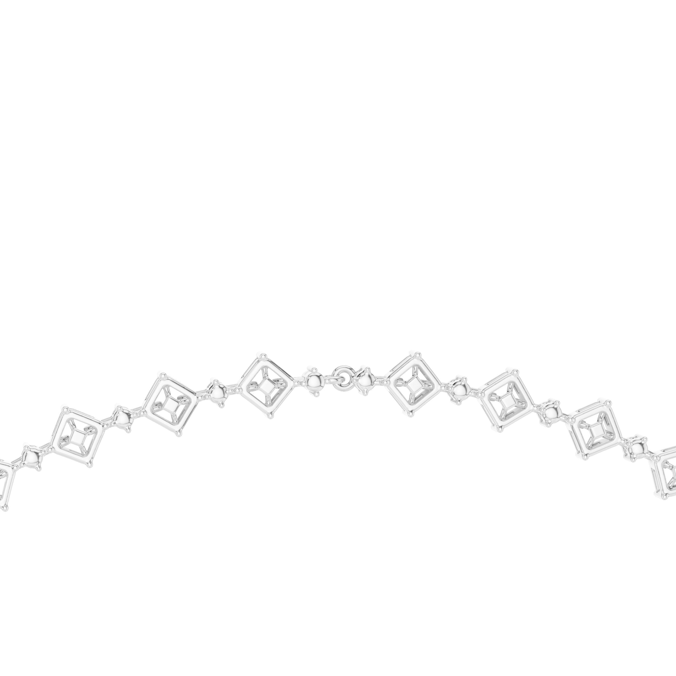 Graduated Mixed-Cut Halo Station Necklace in White Gold - VYKA Diamonds