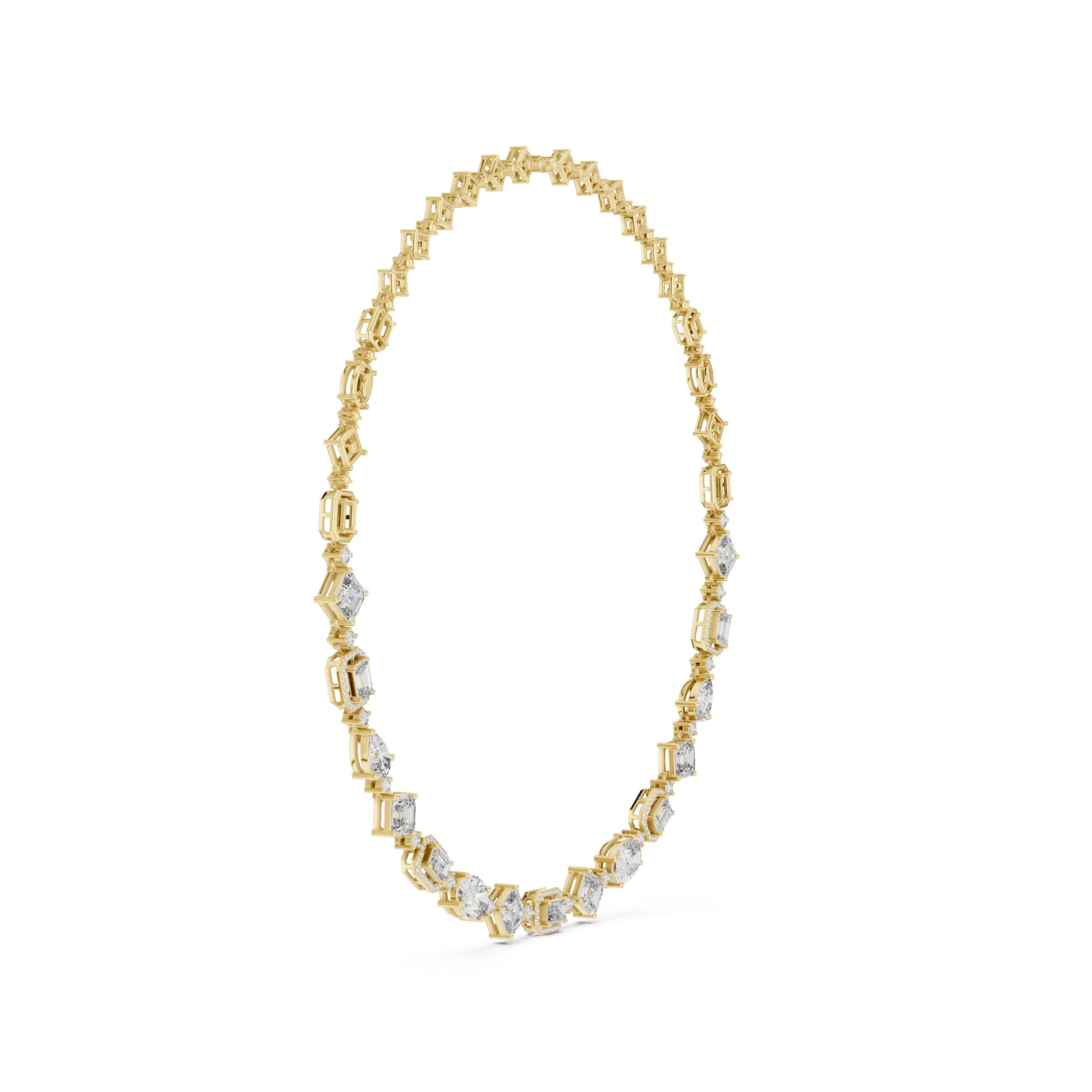 Graduated Mixed-Cut Halo Station Necklace in Yellow Gold - VYKA Diamonds