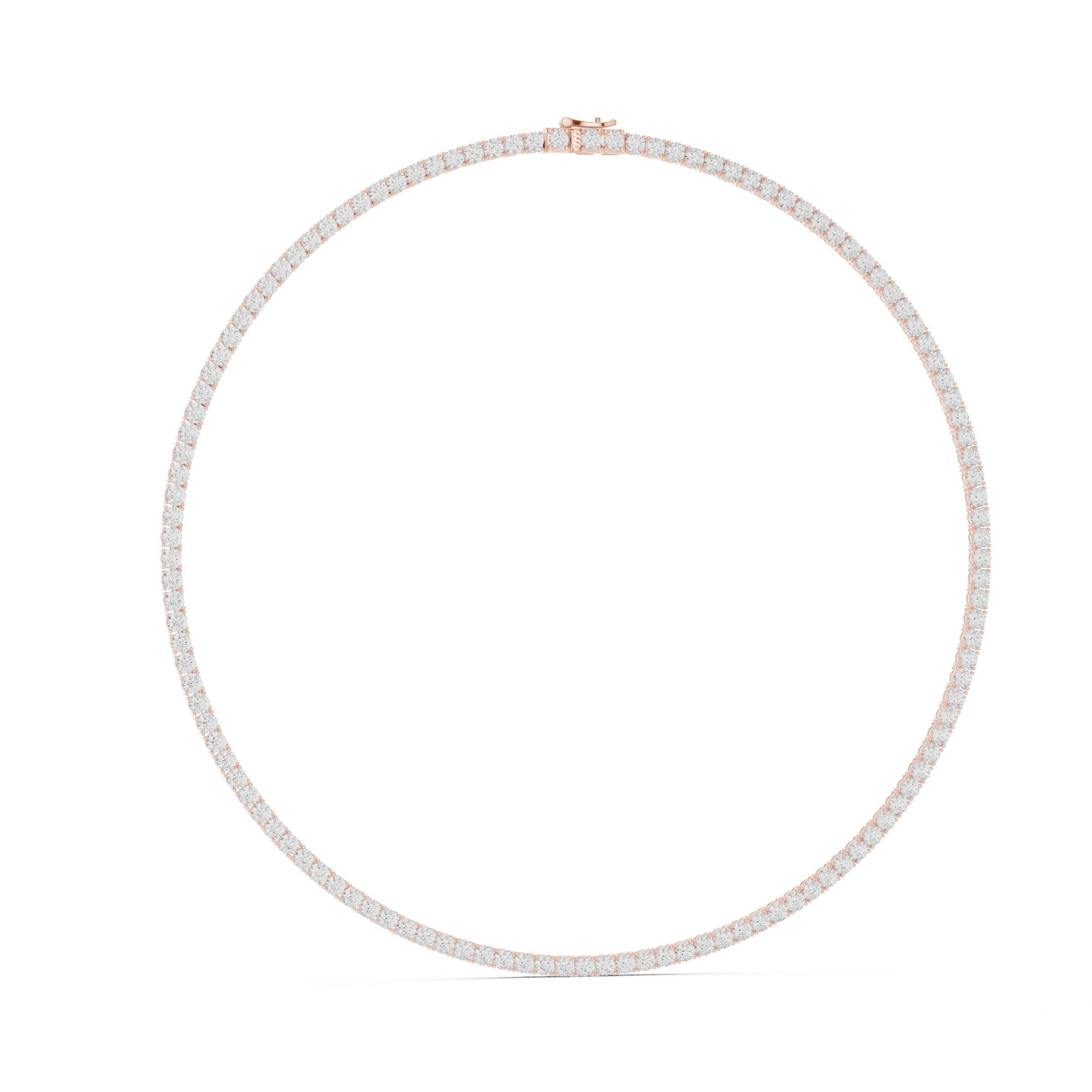 Round Prong-Set Tennis Diamond Necklace in Rose Gold - VYKA Diamonds