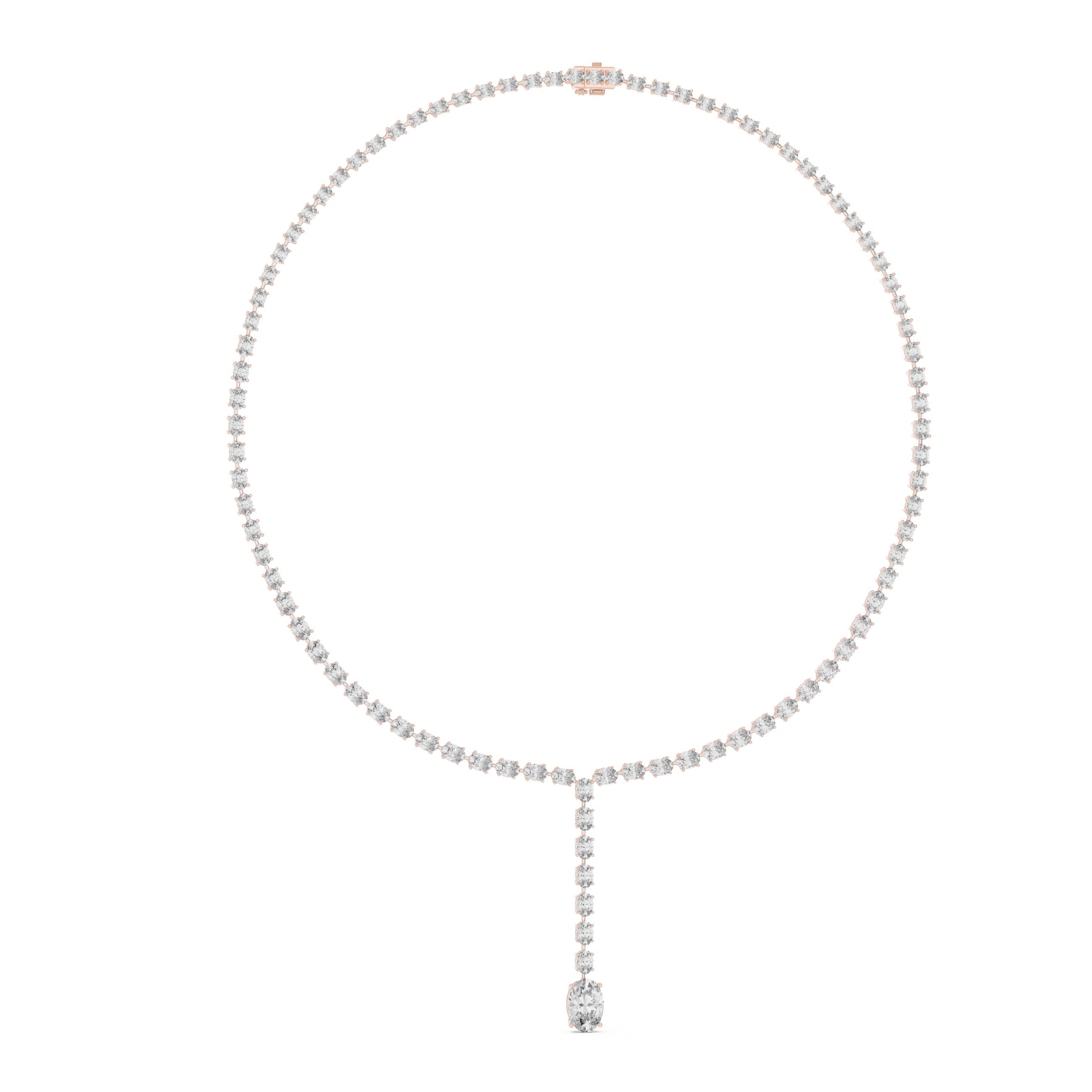 Prong-Set Solitaire Y-Drop Tennis Necklace in Rose Gold - VYKA Diamonds