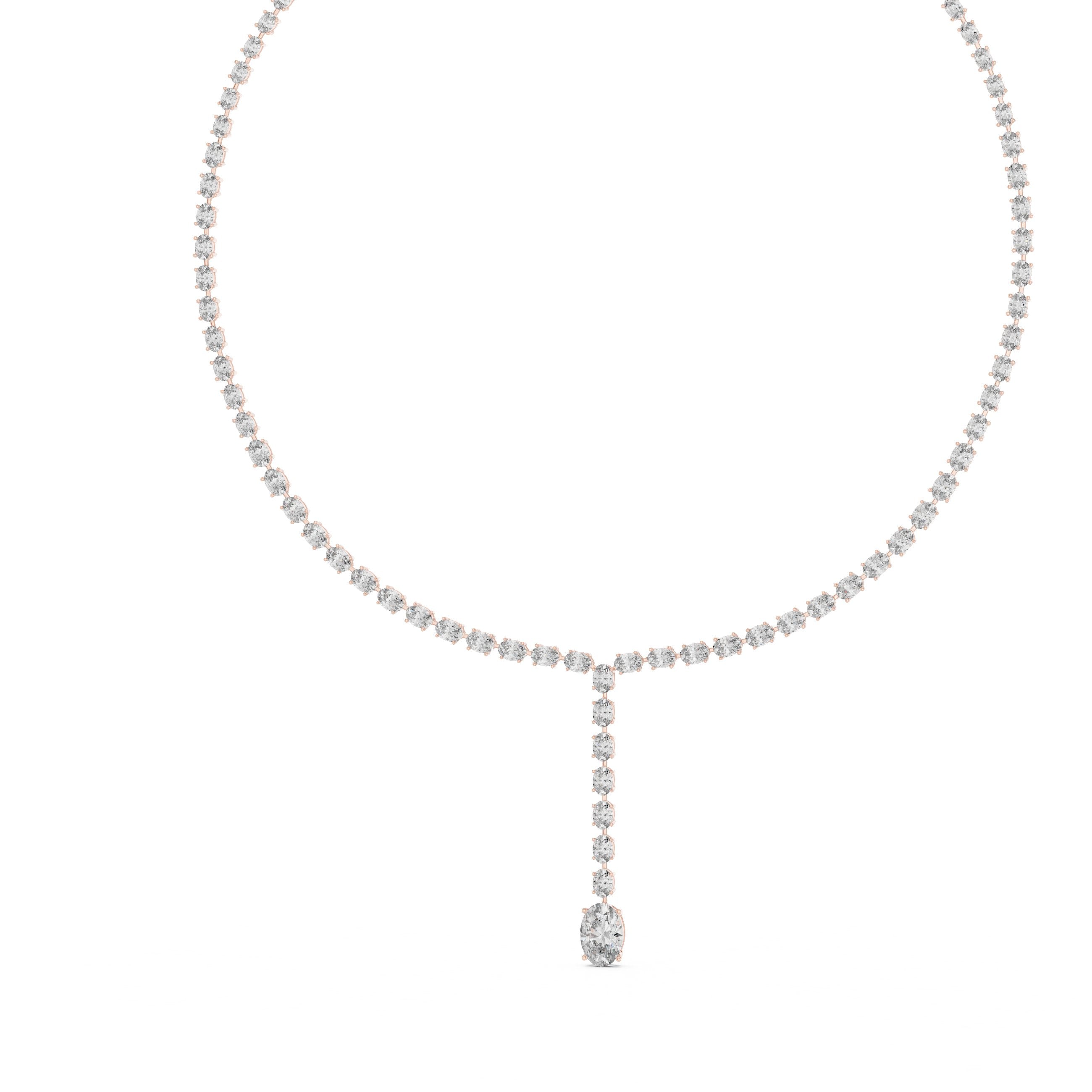Prong-Set Solitaire Y-Drop Tennis Necklace in Rose Gold - VYKA Diamonds