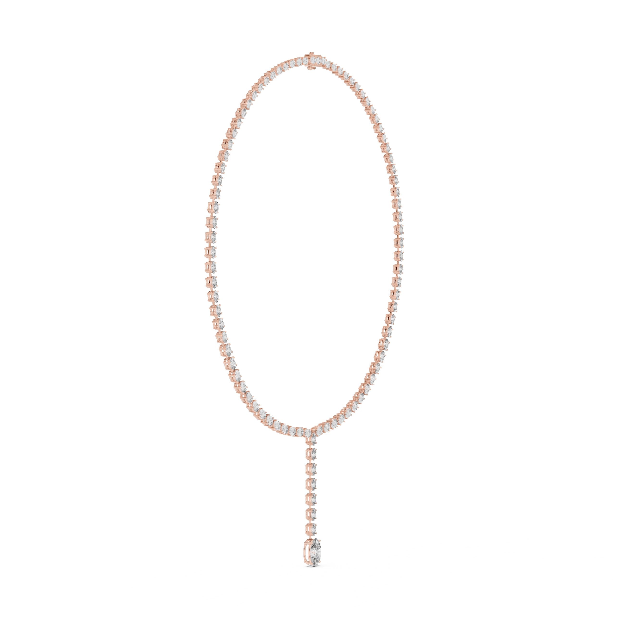 Prong-Set Solitaire Y-Drop Tennis Necklace in Rose Gold - VYKA Diamonds