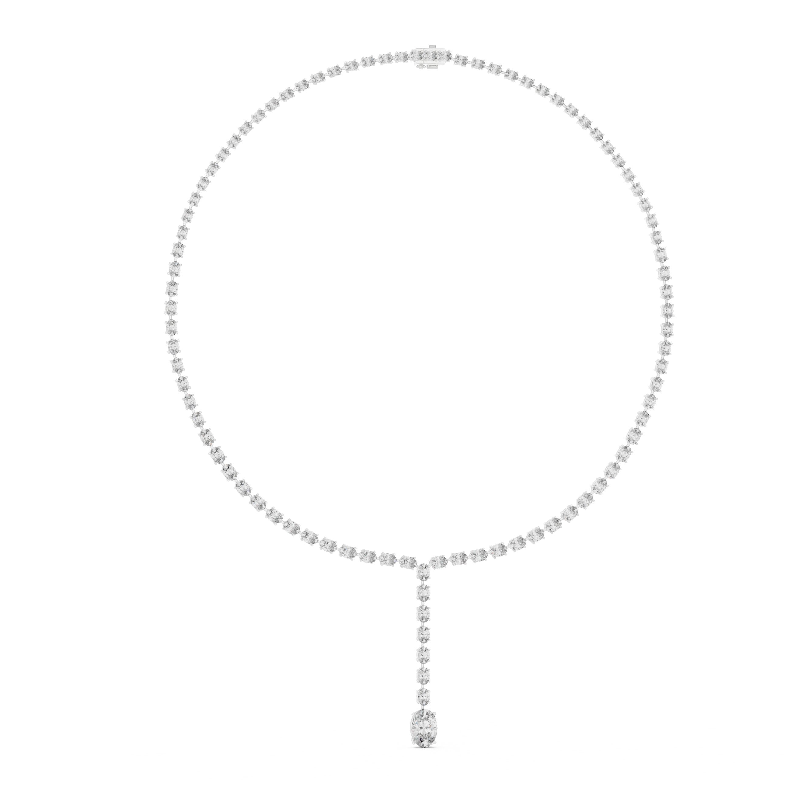 Prong-Set Solitaire Y-Drop Tennis Necklace in White Gold - VYKA Diamonds