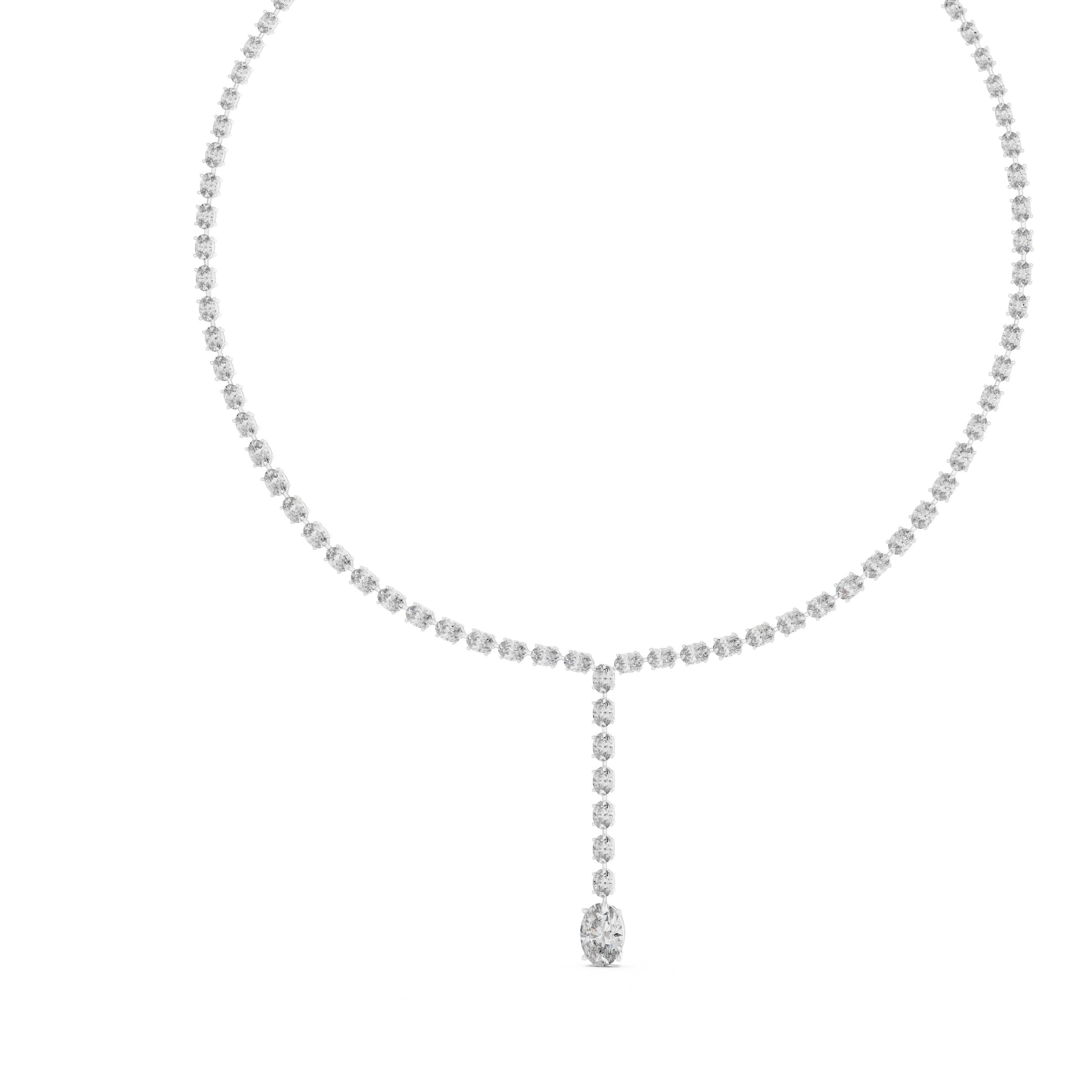 Prong-Set Solitaire Y-Drop Tennis Necklace in White Gold - VYKA Diamonds