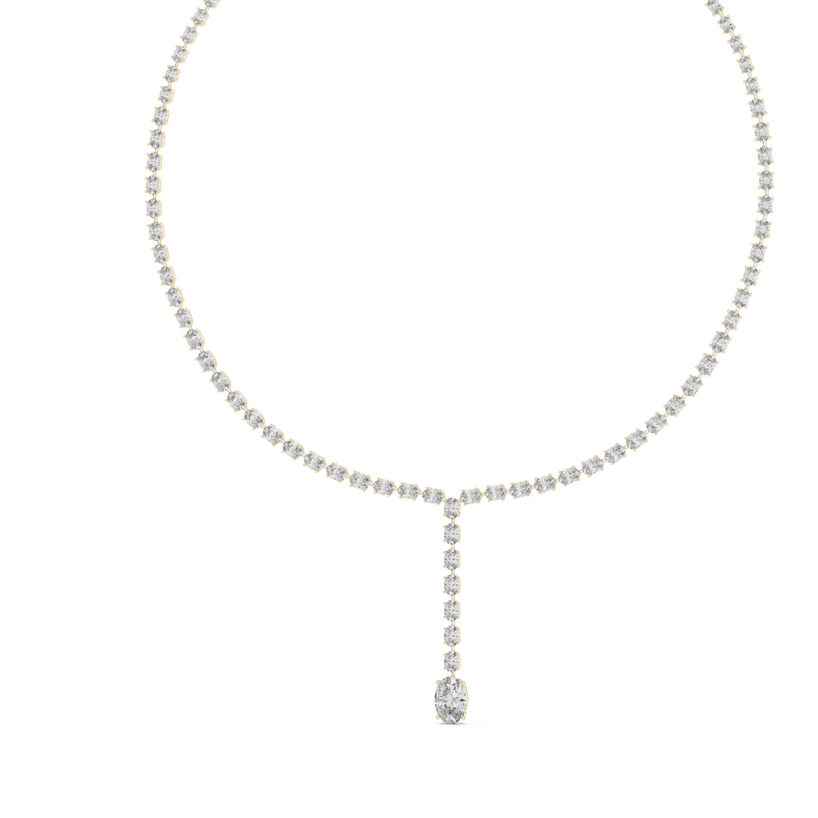 Prong-Set Solitaire Y-Drop Tennis Necklace in Yellow Gold - VYKA Diamonds