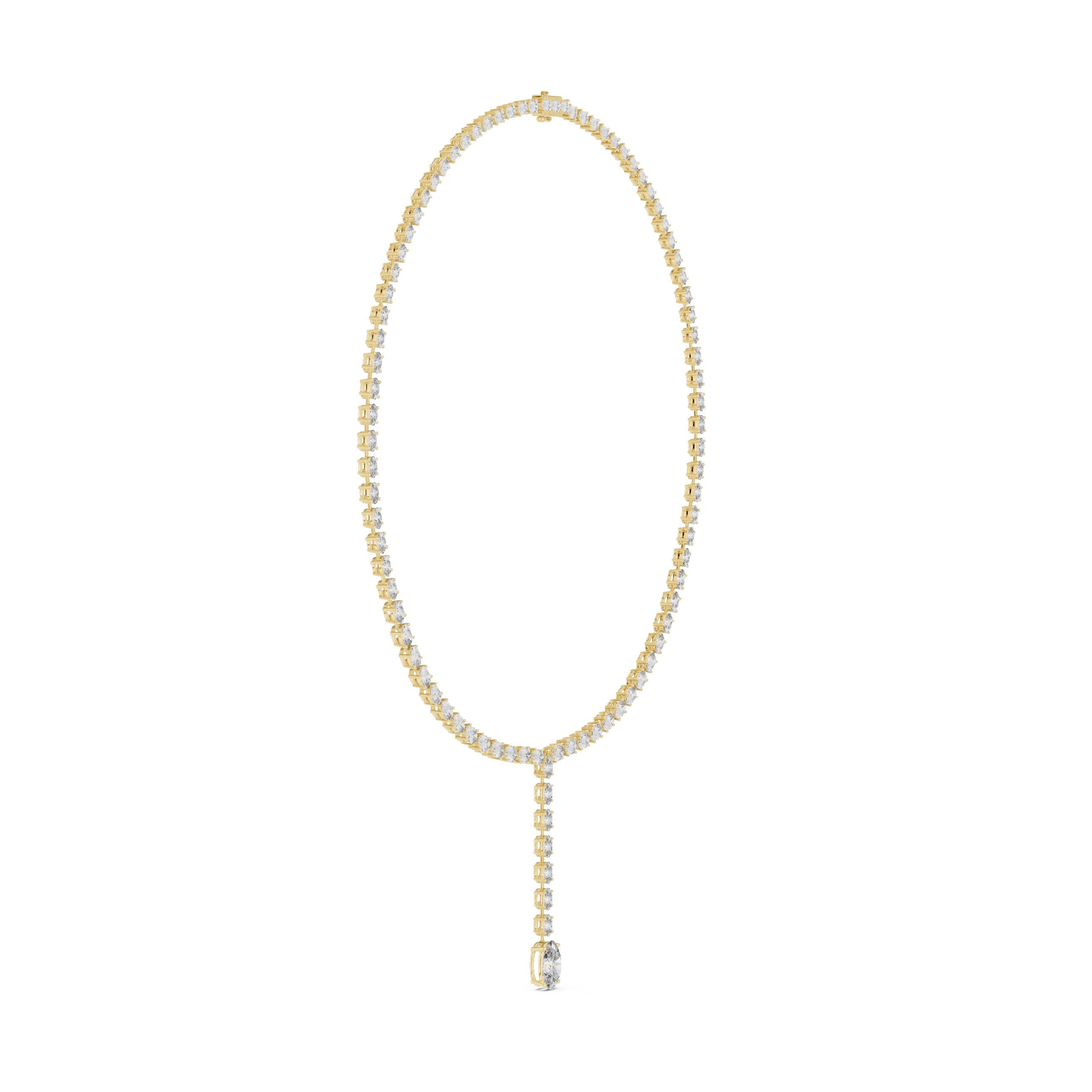 Prong-Set Solitaire Y-Drop Tennis Necklace in Yellow Gold - VYKA Diamonds