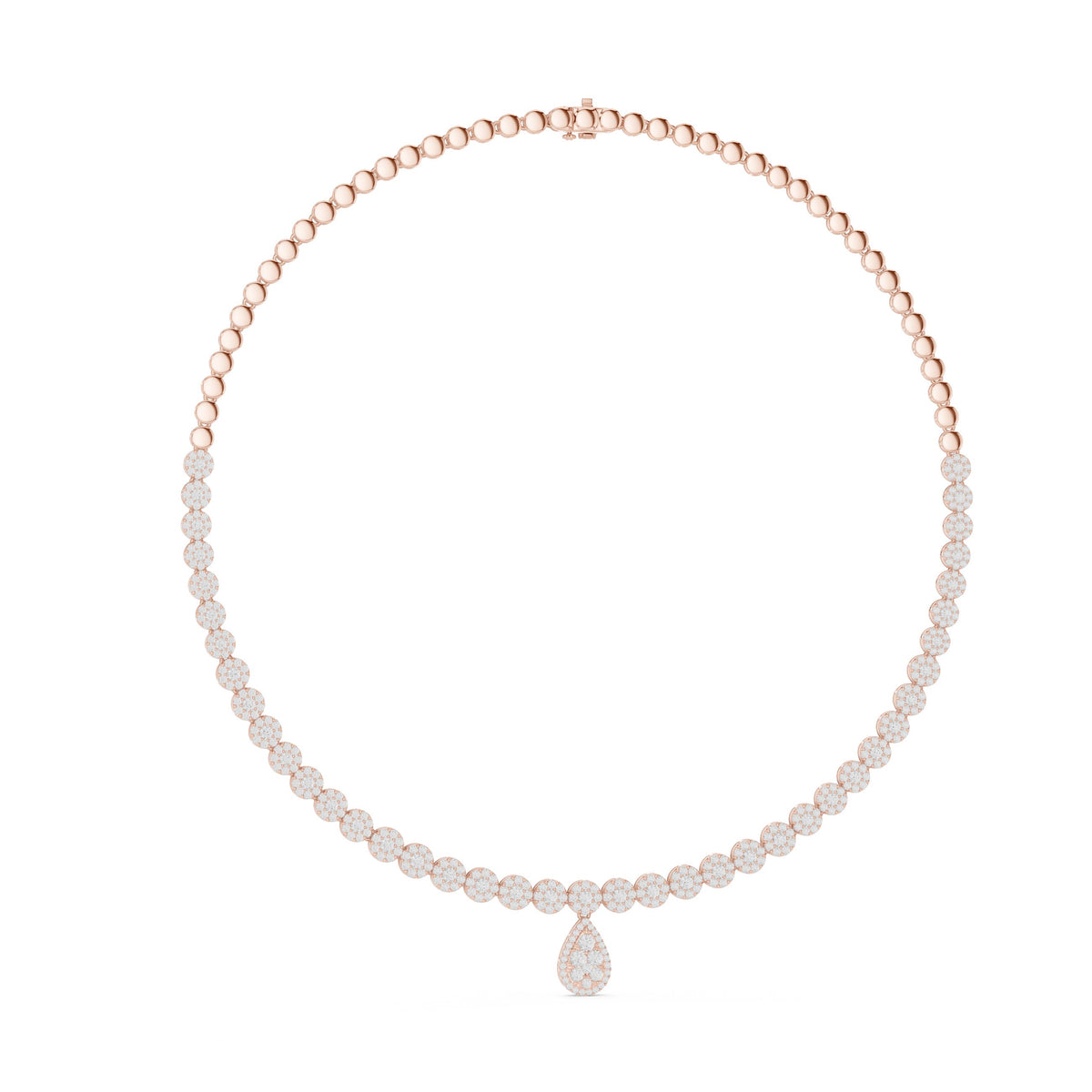 Graduated Halo Pear Drop Tennis Necklace