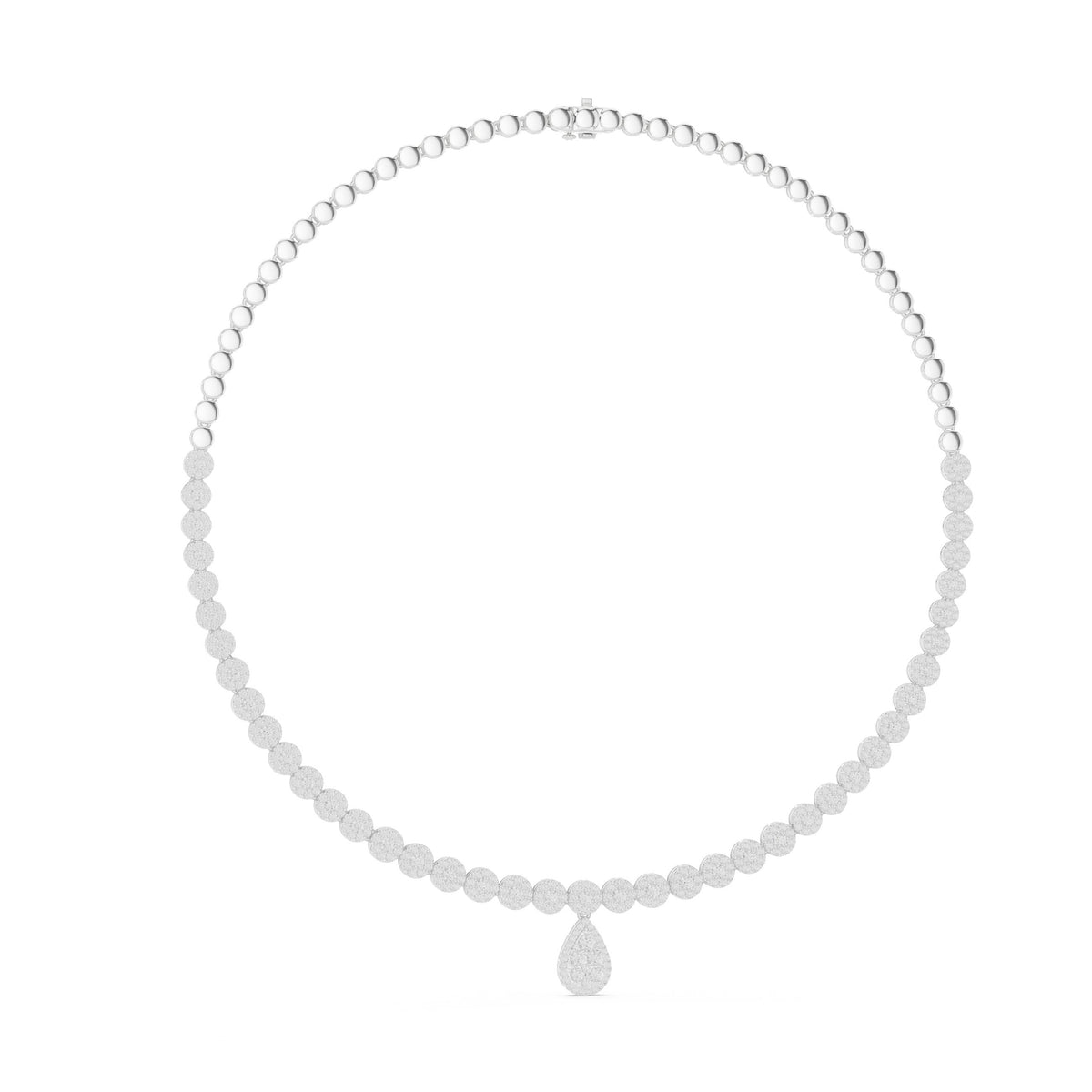 Graduated Halo Pear Drop Tennis Necklace