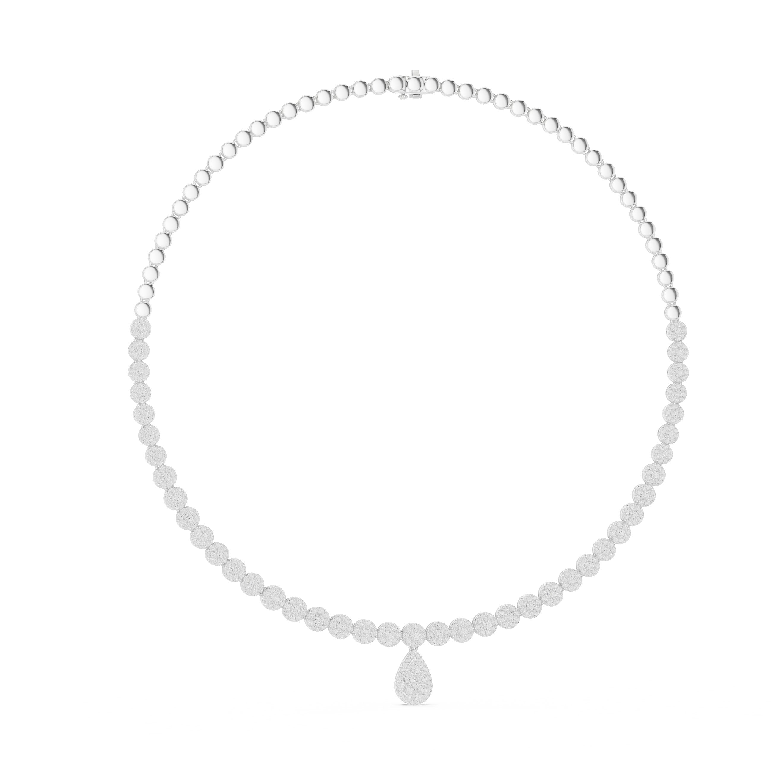 Graduated Halo Pear Drop Tennis Necklace in White Gold - VYKA Diamonds