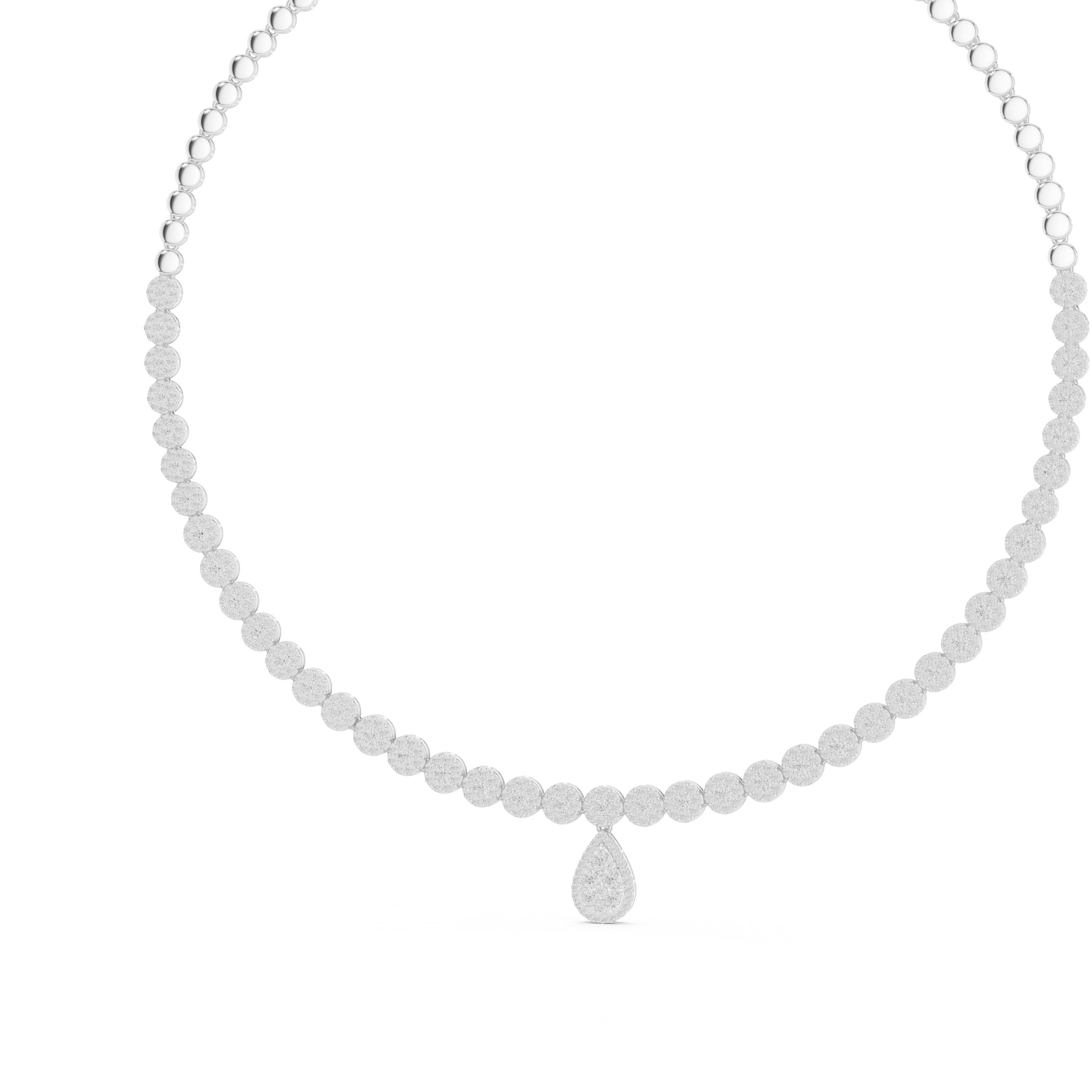 Graduated Halo Pear Drop Tennis Necklace in White Gold - VYKA Diamonds