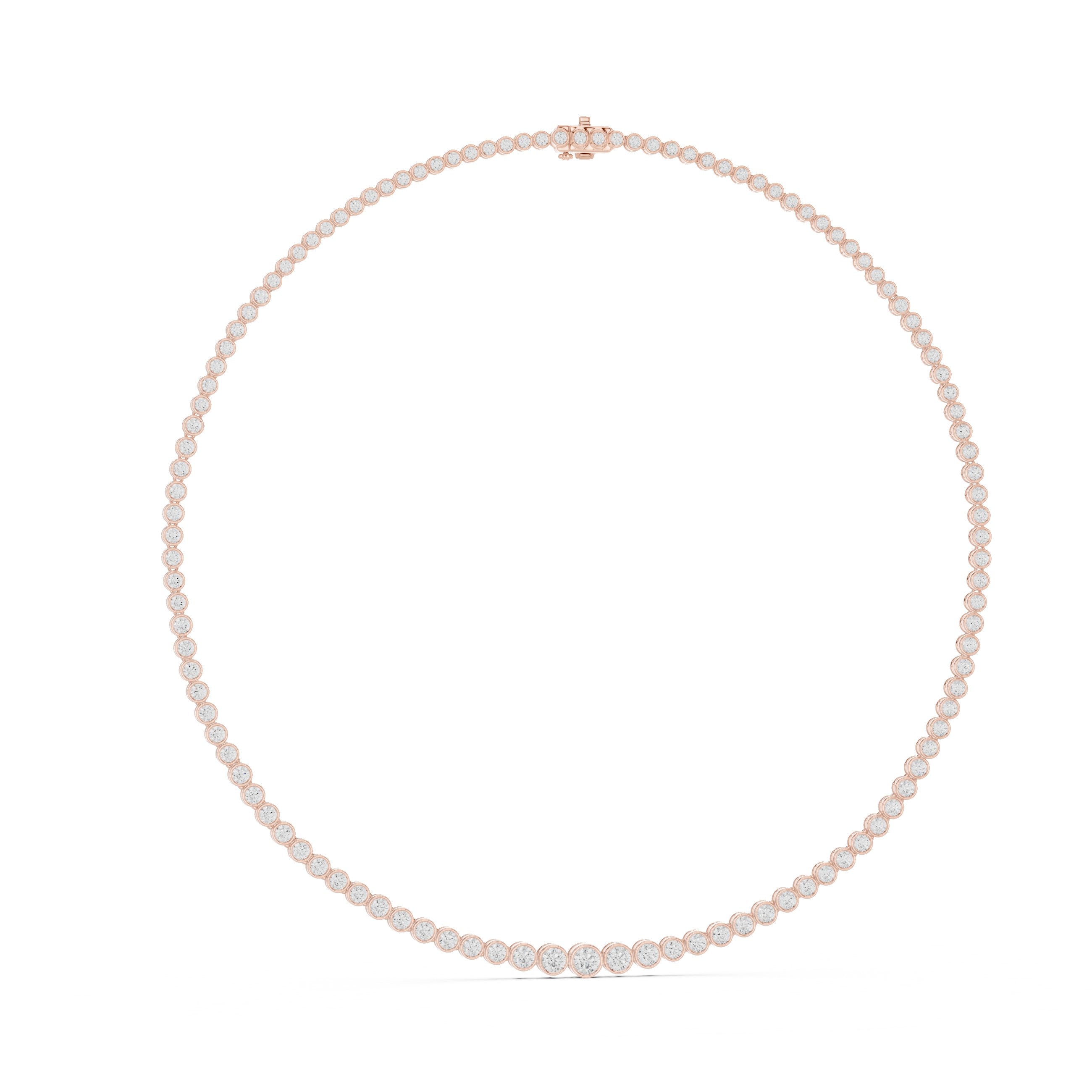 Graduated Bezel Halo Riviere Necklace in Rose Gold - VYKA Diamonds
