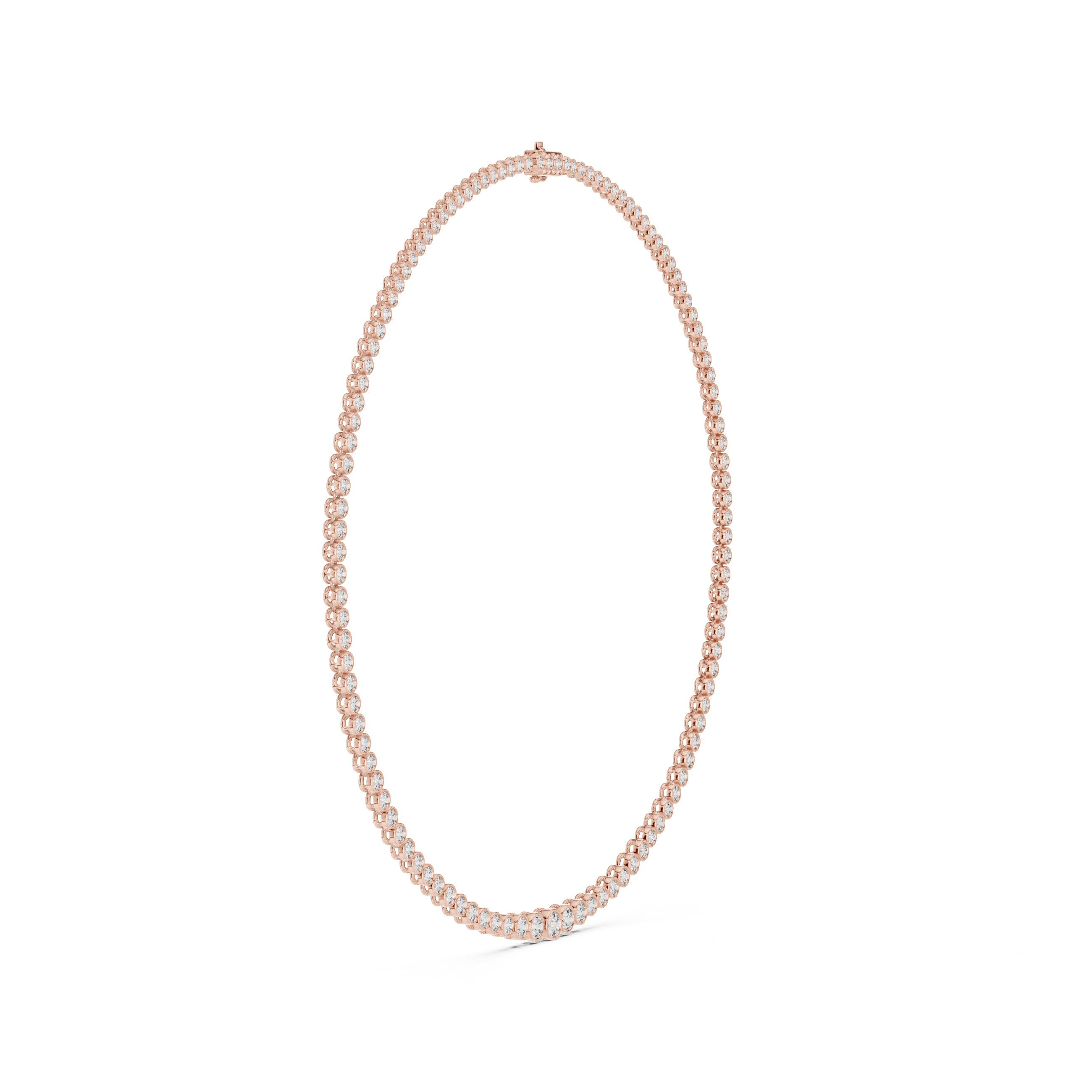 Graduated Bezel Halo Riviere Necklace in Rose Gold - VYKA Diamonds