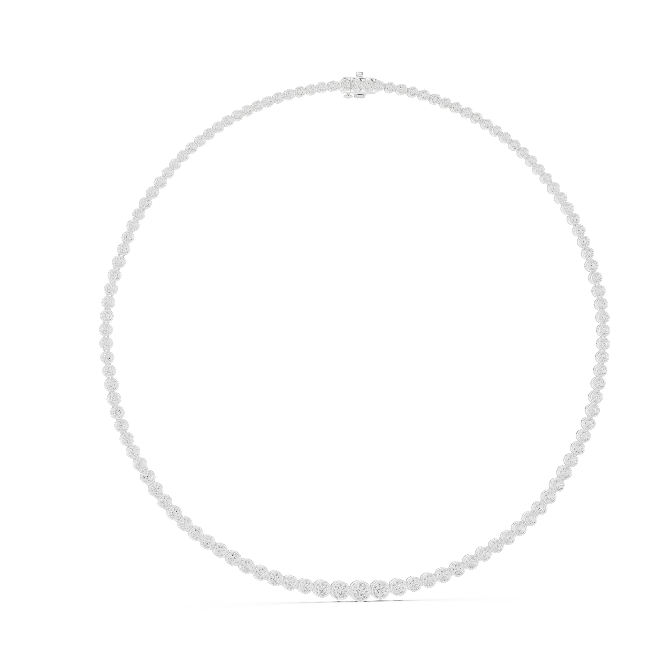 Graduated Bezel Halo Riviere Necklace in White Gold - VYKA Diamonds